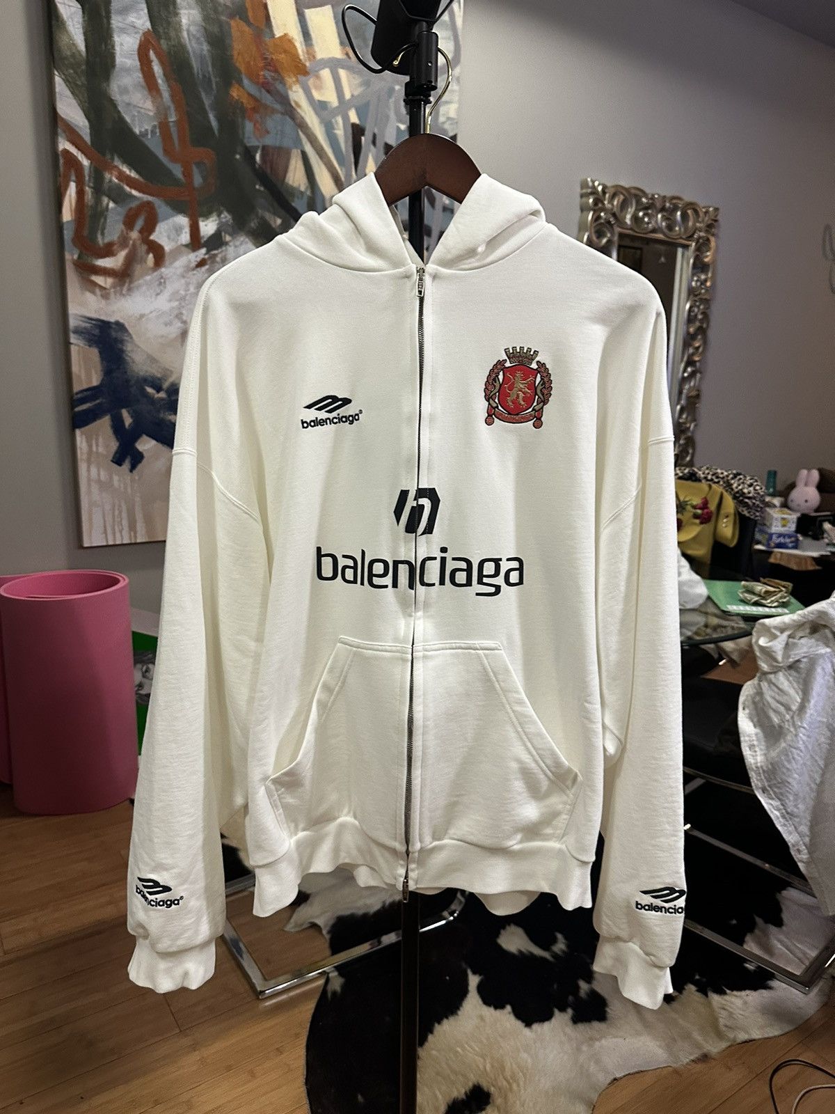image of Balenciaga Soccer Hoodie Miami Exclusive in White, Men's (Size Large)