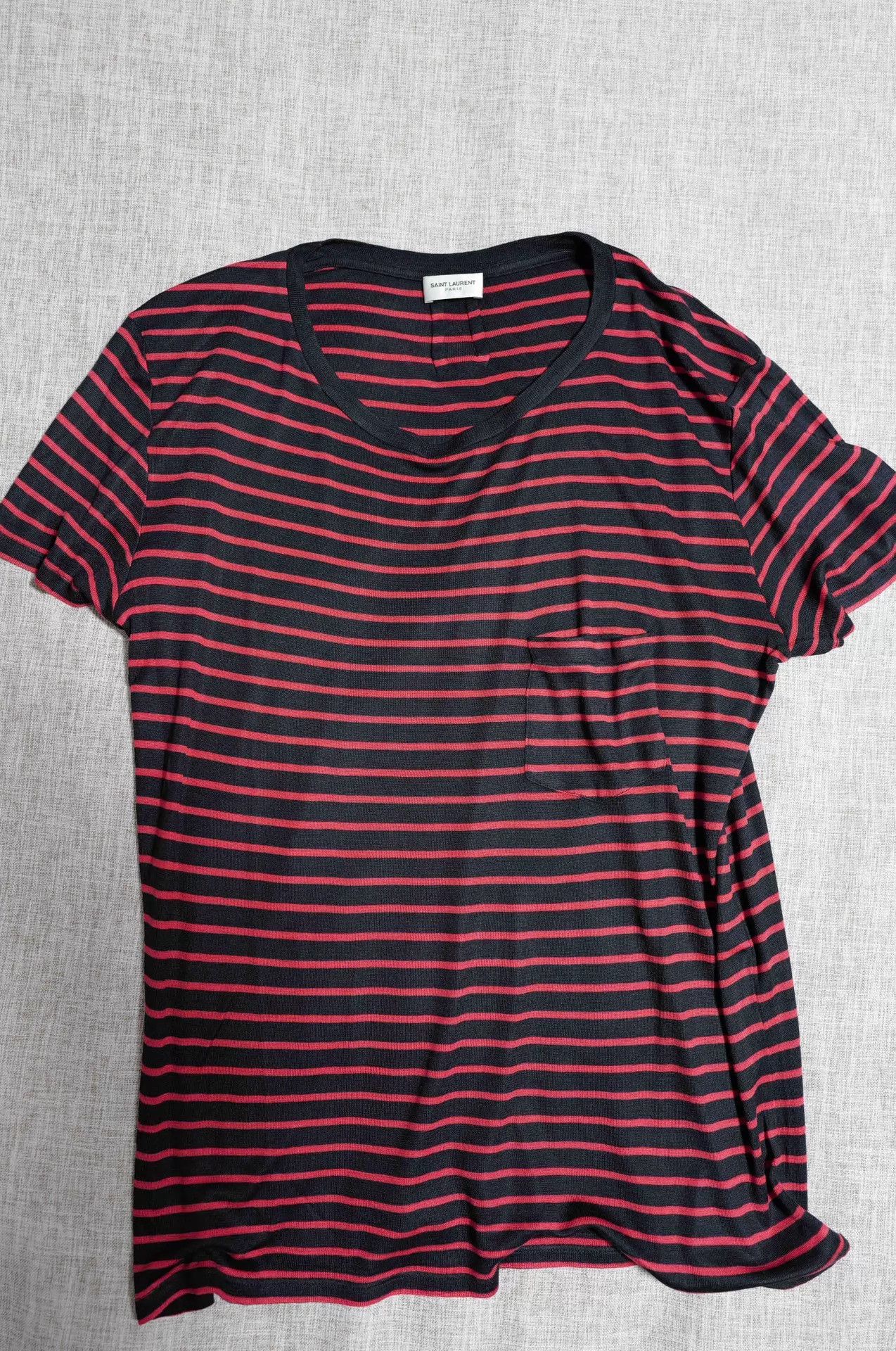 Saint Laurent Paris SLP 15AW Black Red Striped Silk Pocket Tee L Size US L / EU 52-54 / 3 - 1 Thumbnail