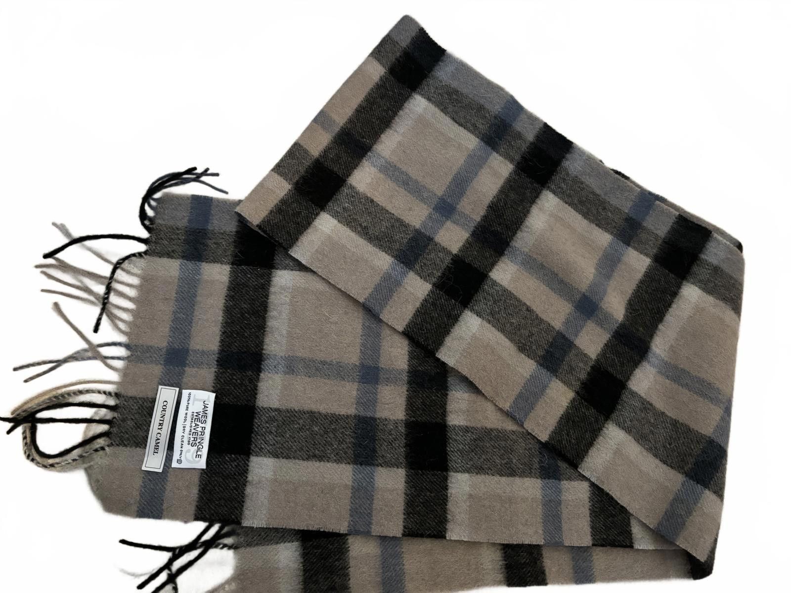 Pringle Of Scotland BNWOT James Pringle Country Camel Plaid Scarf 100% Wool Size ONE SIZE - 2 Thumbnail