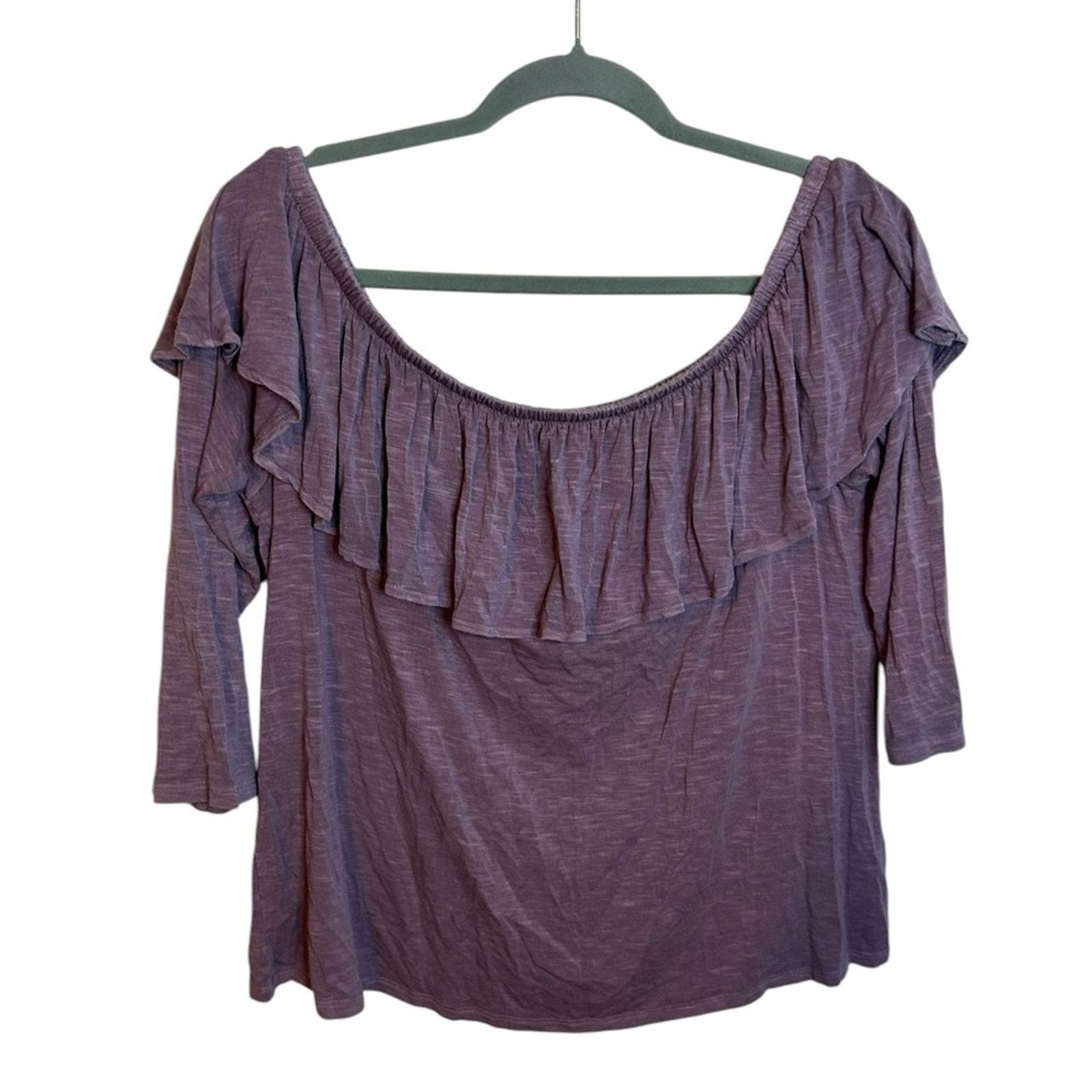 American Eagle Outfitters American Eagle Purple Ruffle Long Sleeve Off-Shoulder Top Size XL / US 12-14 / IT 48-50 - 1 Thumbnail