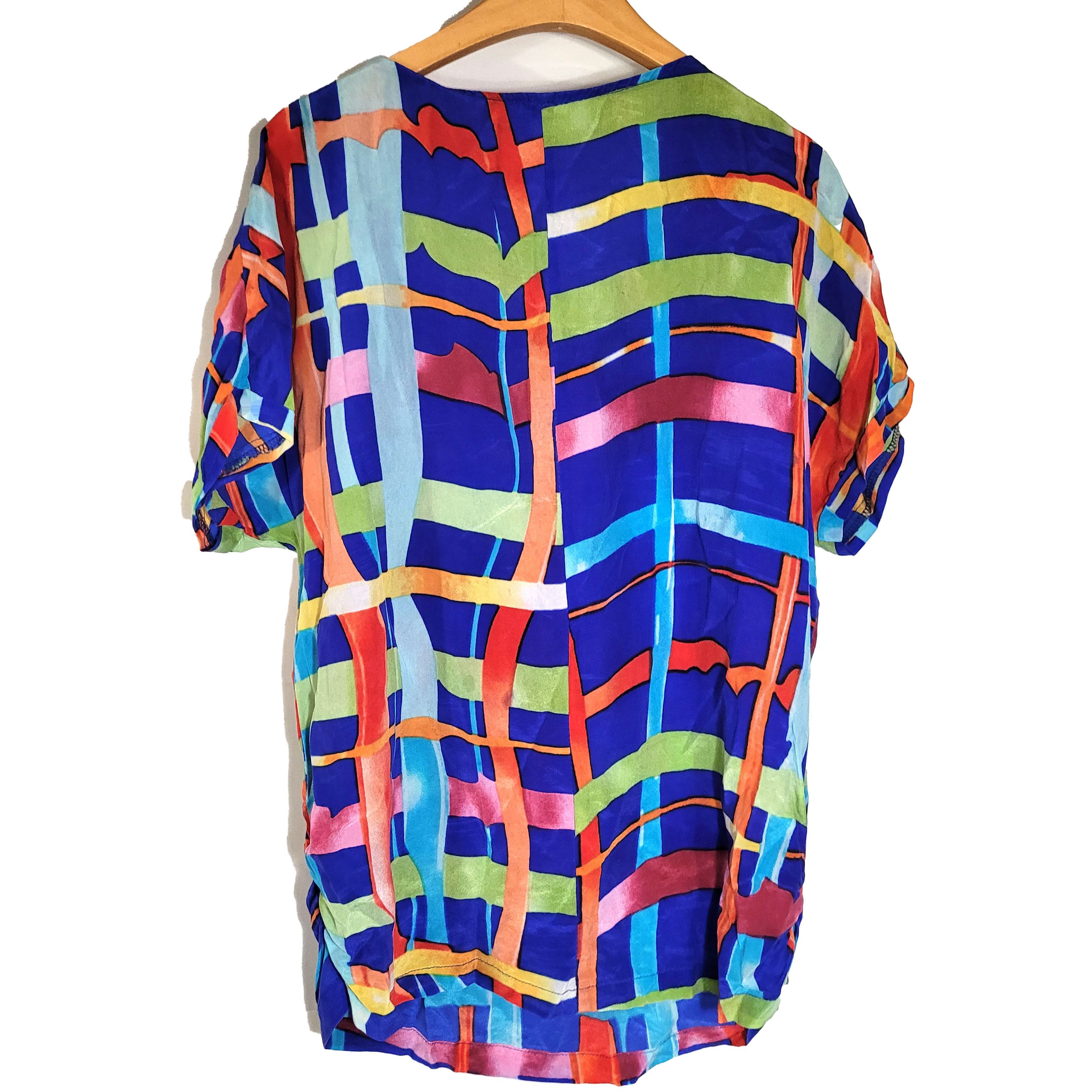 Other Women's 100% Silk Size L Short Sleeve Top Shirt SDK366 Size L / US 10 / IT 46 - 3 Thumbnail