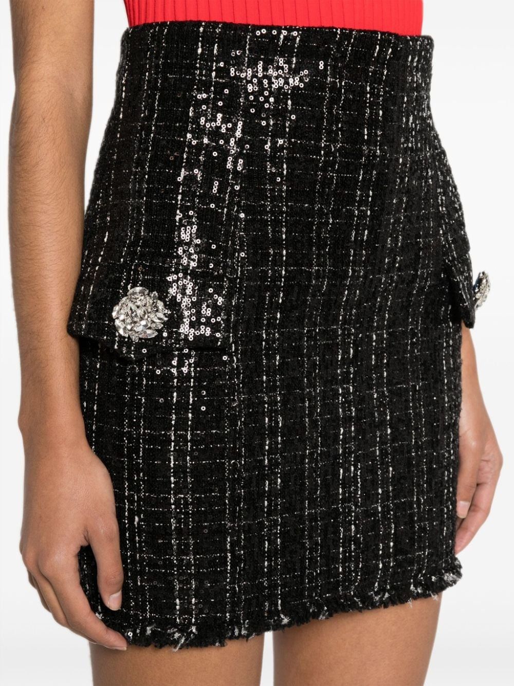Balmain o1s1wg110825 Sequinned Tweed Miniskirt in Black Size 30" / US 8 / IT 44 - 3 Thumbnail