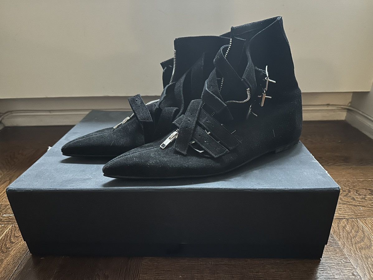 Custom Black Suede Gothic Buckle Boot Zipper Winklepickers