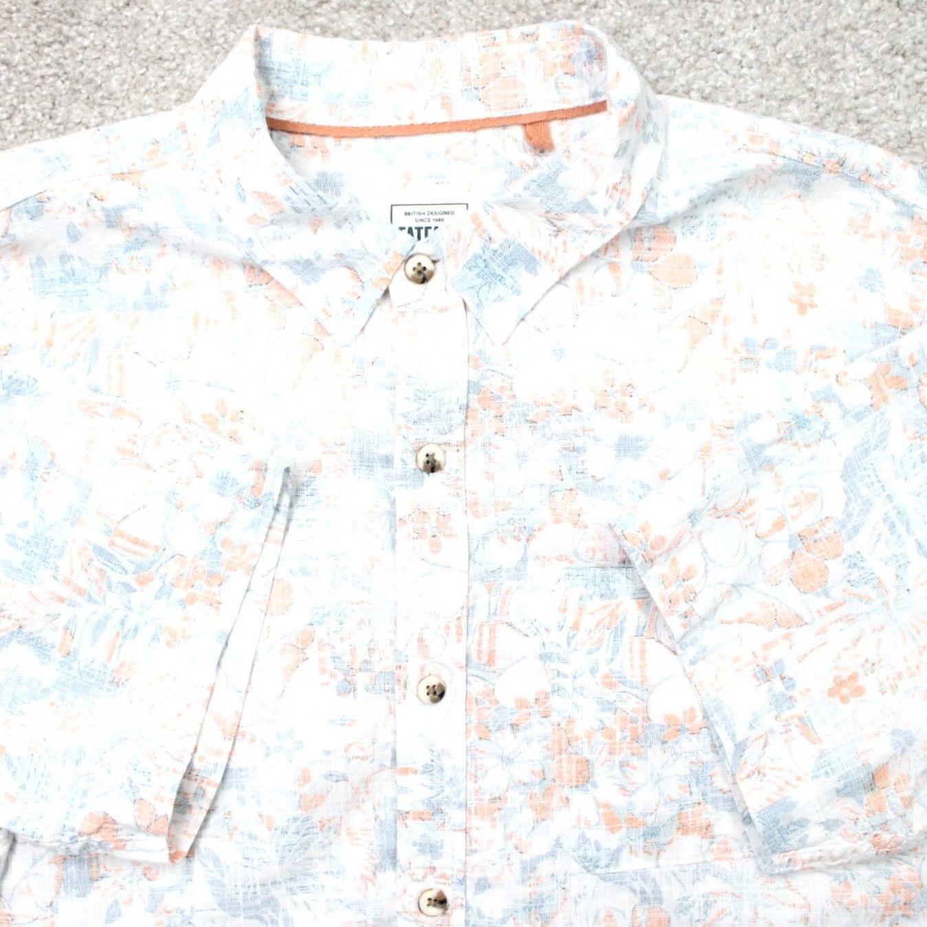 FatFace FatFace Shirt Mens XL White/Orange/Blue Floral Reverse Print Cotton Short Sleeve Button-Up Hawaii Theme Mens X-Large Floral Print Shirt Size US XL / EU 56 / 4 - 2 Thumbnail