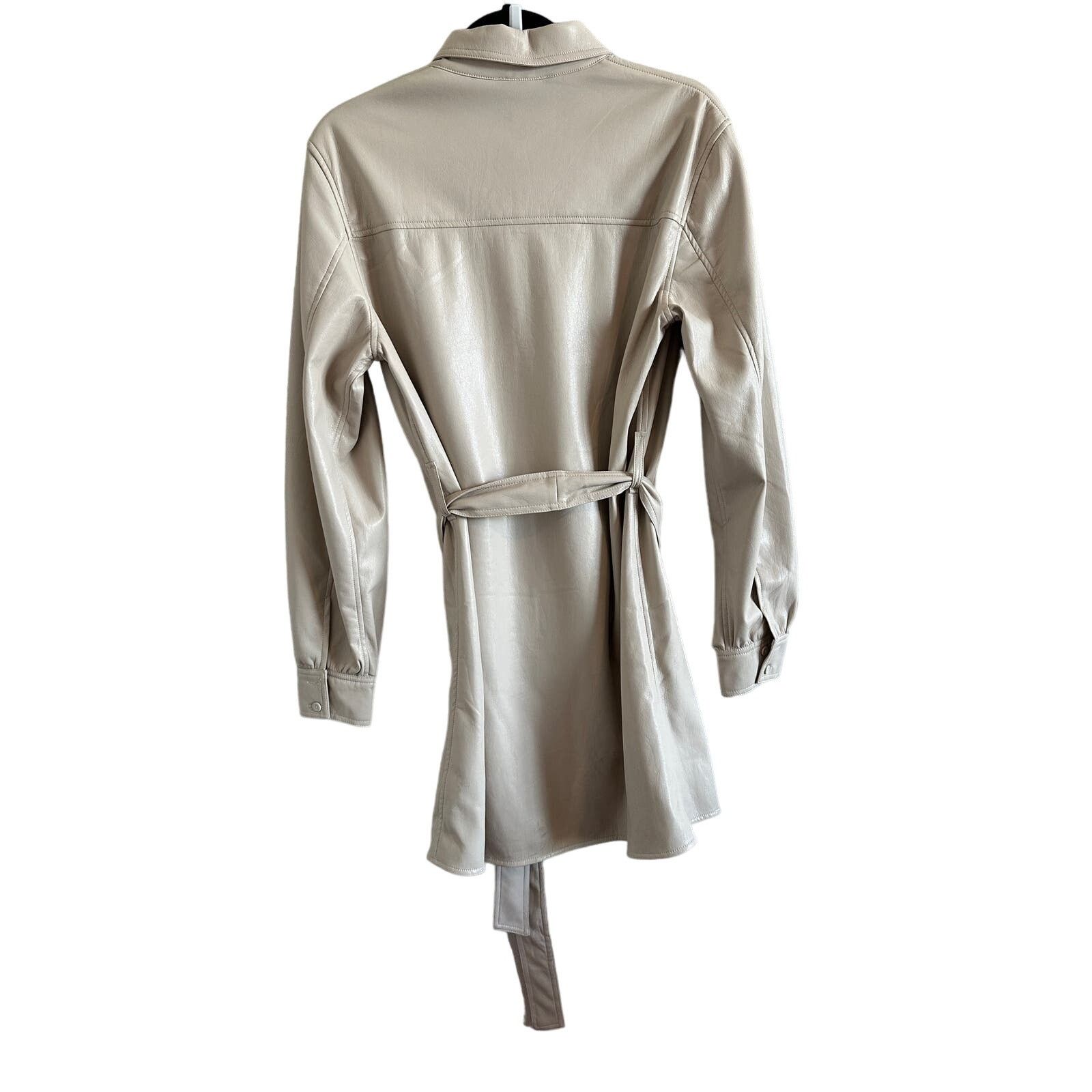 Other Reset Medium Cream Faux Leather Button Down Tie Waist Dress Size M / US 6-8 / IT 42-44 - 9 Thumbnail