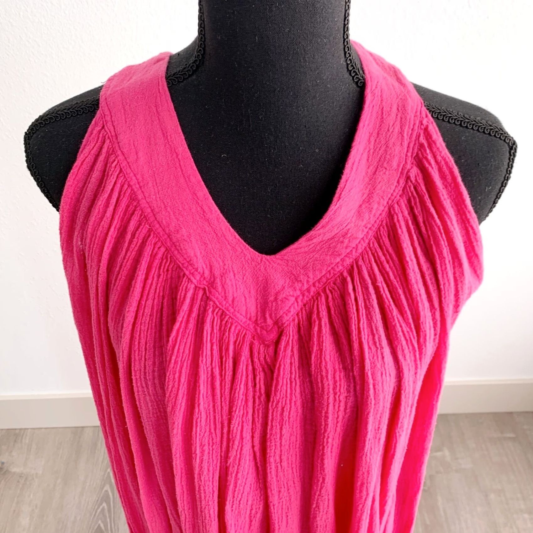 Vintage VINTAGE Amerikan Climax Pink Gauze Swing Summer V-Neck Midi Dress L/XL Womens Size L / US 10 / IT 46 - 2 Thumbnail