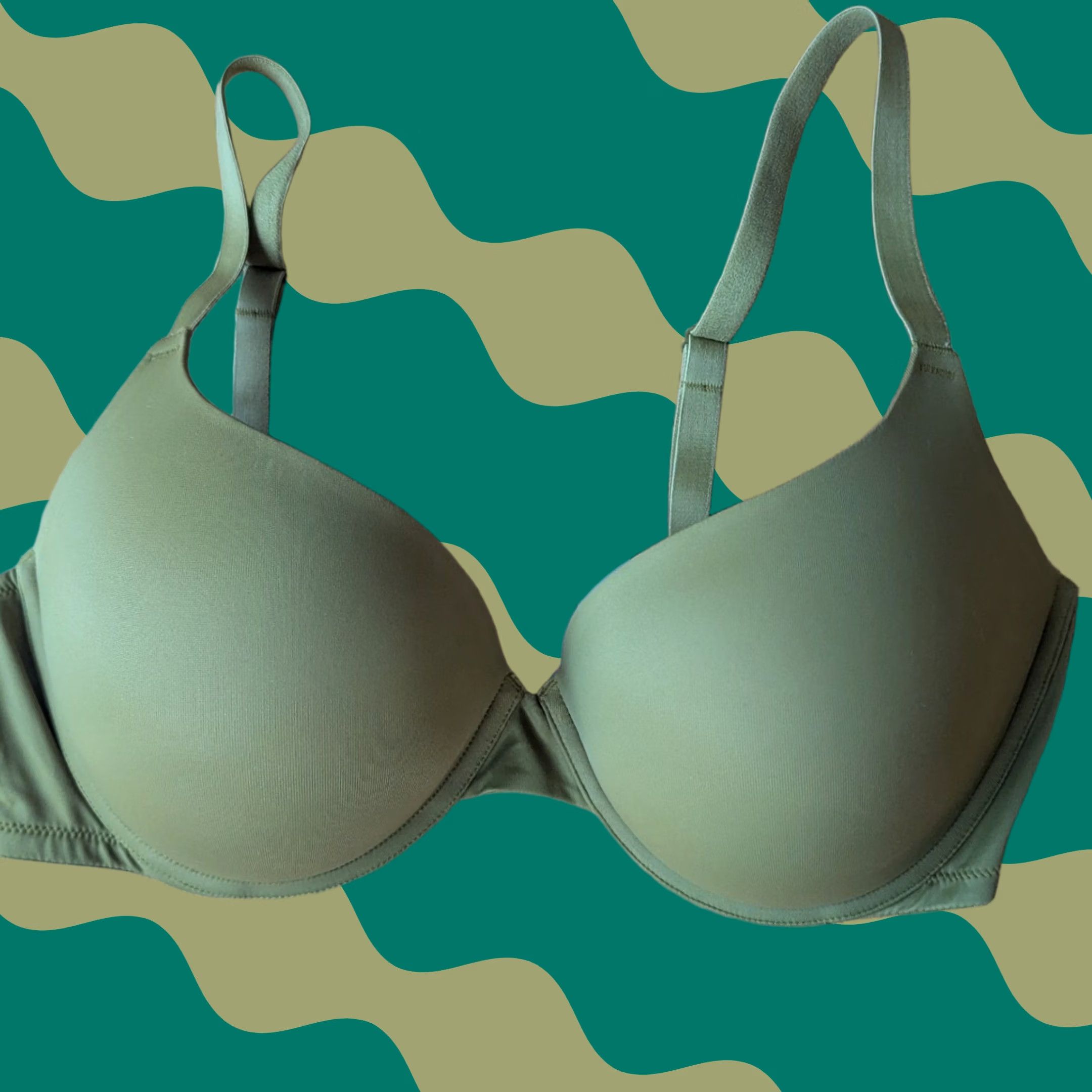 Vintage Victoria's Secret PINK Wear Everywhere Push-Up Bra 36DD Olive Green Underwire Regular Size Shape DD Size ONE SIZE - 1 Thumbnail