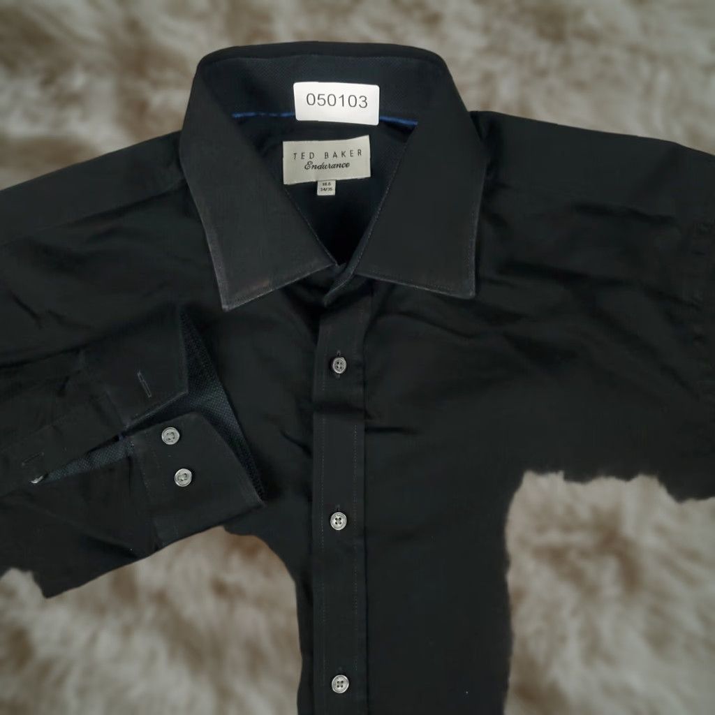 Ted Baker TED BAKER LONDON Dress Shirt Mens 16.5 Black Button Up Long Sleeve Adult Regular 16.5 Black Classic Modern Mens Size 42R - 1 Thumbnail