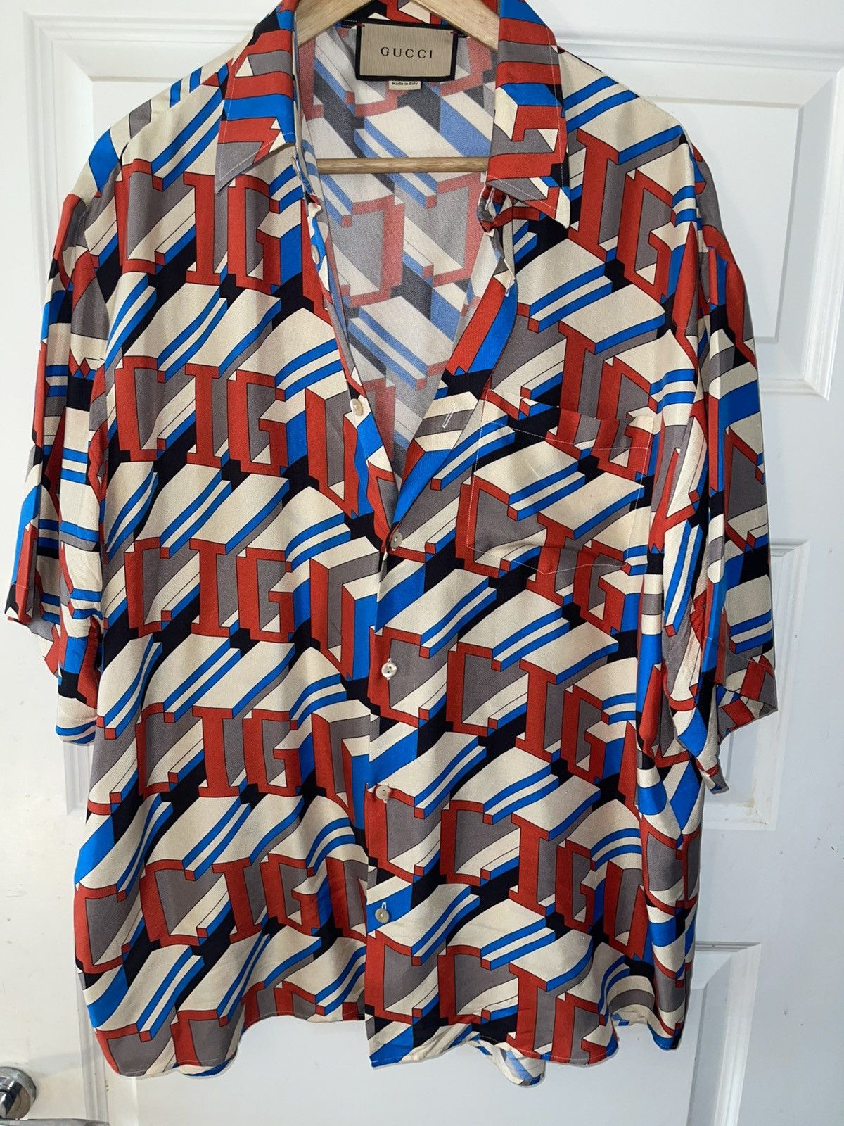 Gucci Brand-Pattern Relaxed-Fit Silk Shirt Size US XL / EU 56 / 4 - 2 Thumbnail
