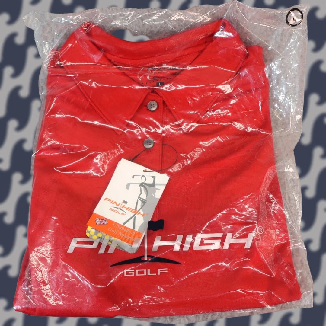 Vintage Pin High Golf Polo Red Men's L Short Sleeve Button Collared 100% Polyester NWT Logo Casual Summer Size US L / EU 52-54 / 3 - 1 Thumbnail