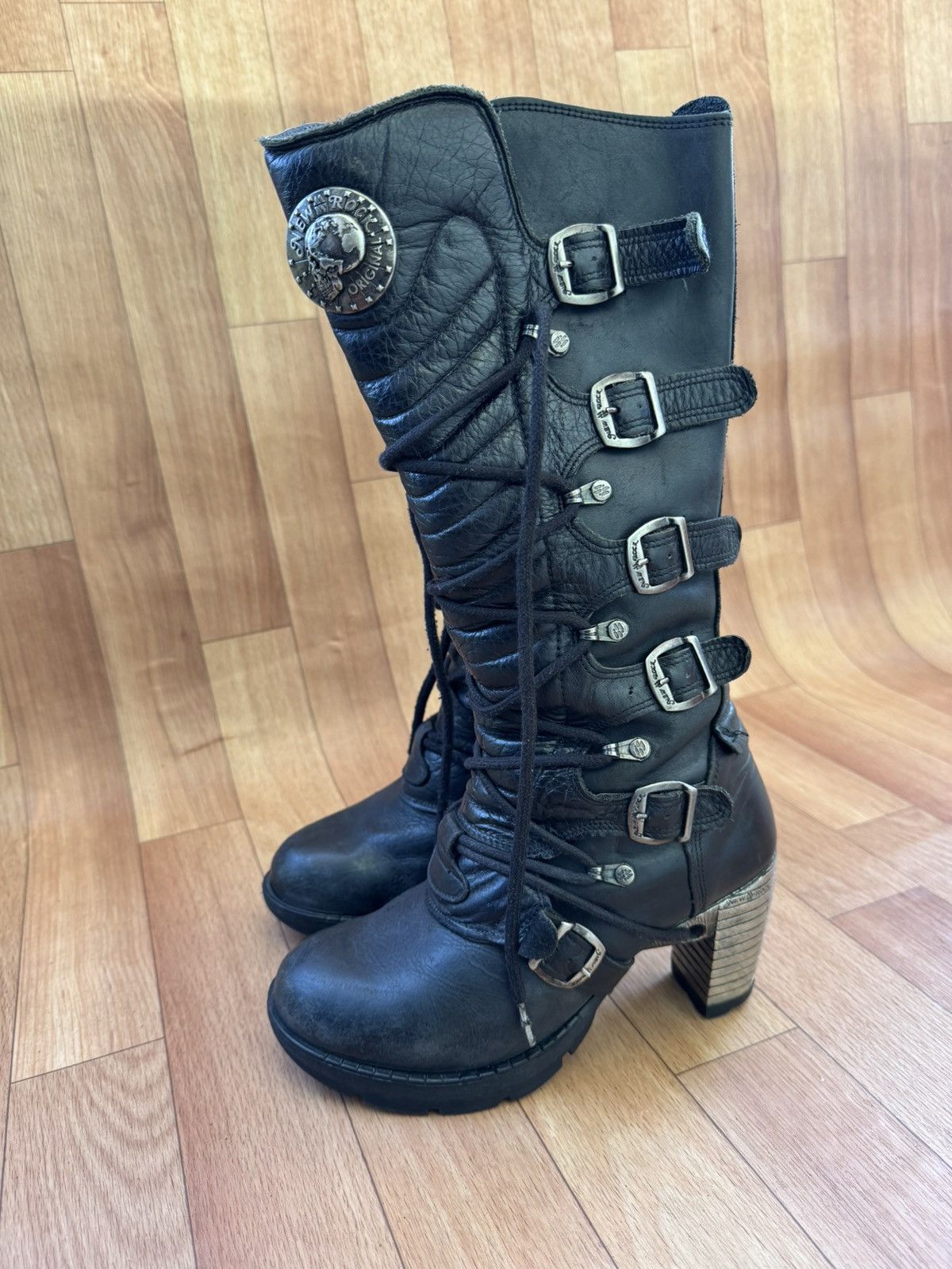 New Rock 🔥 Y2K New Rock Black leather Skull boots Size US 8 / IT 38 - 5 Thumbnail