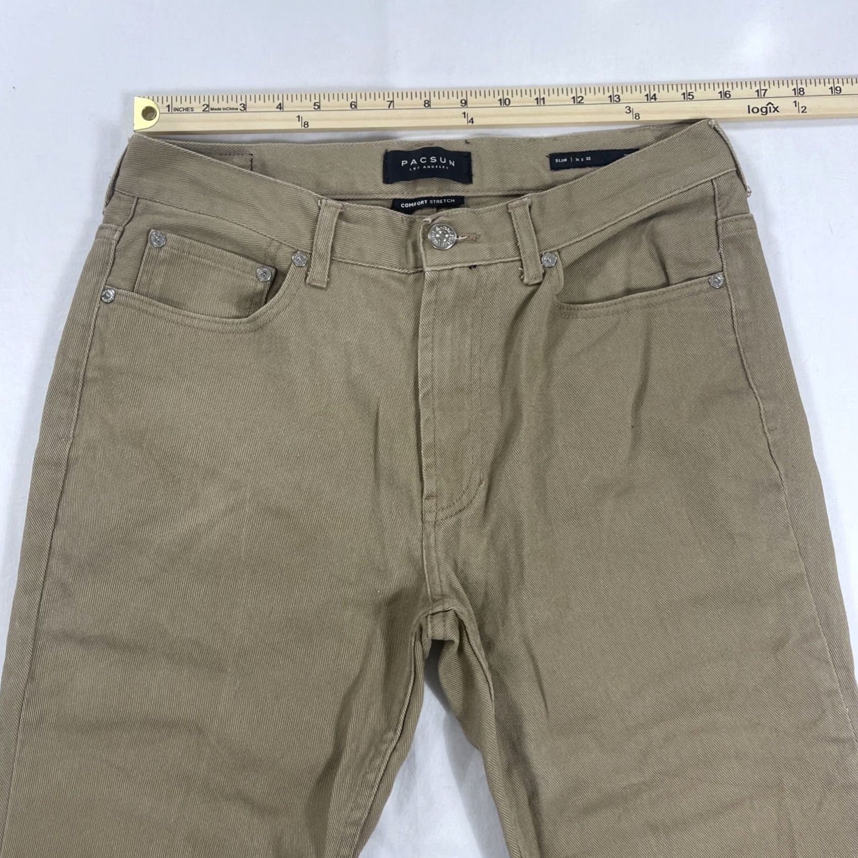 Pacsun Pacsun Slim Khaki Pants Mens 31x32 Comfort Stretch Straight 5-Pocket Beig e Conservative, Flat Front, Regular Size, Cotton-Polyester, 31x32, Pants Size US 31 - 5 Thumbnail