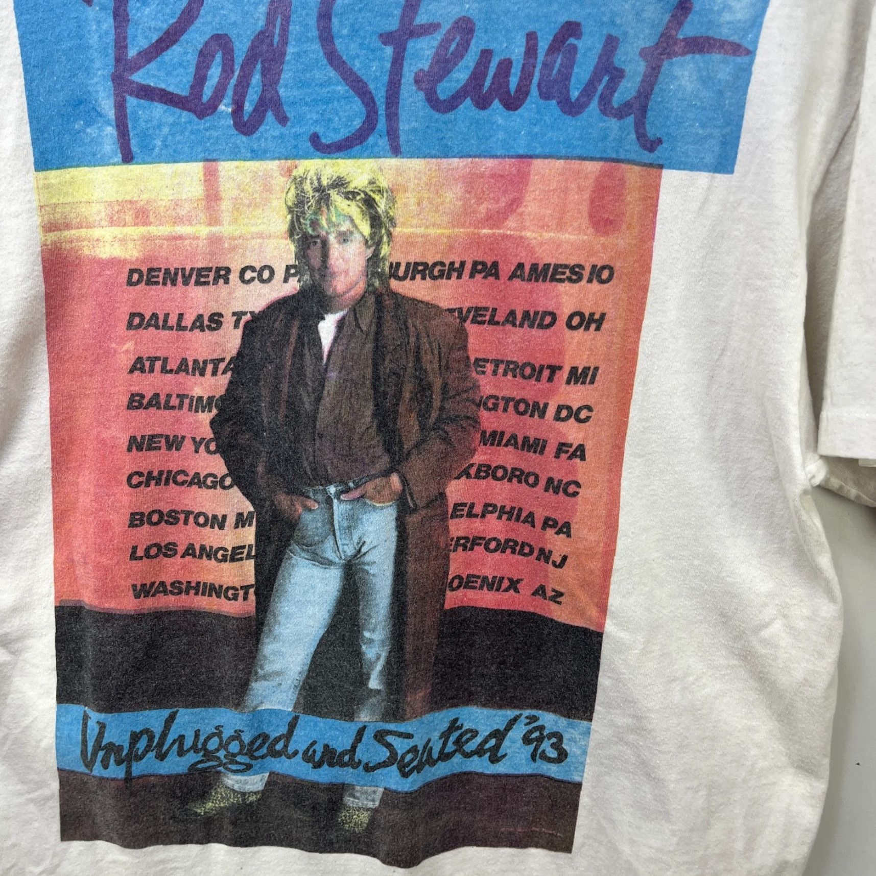 Vintage VINTAGE Rod Stewart Unplugged And Seated T Shirt L 90s White Cotton Polyester Mens 90s Skull Graphic Print Short Sleeve Crew Neck Size US L / EU 52-54 / 3 - 5 Thumbnail