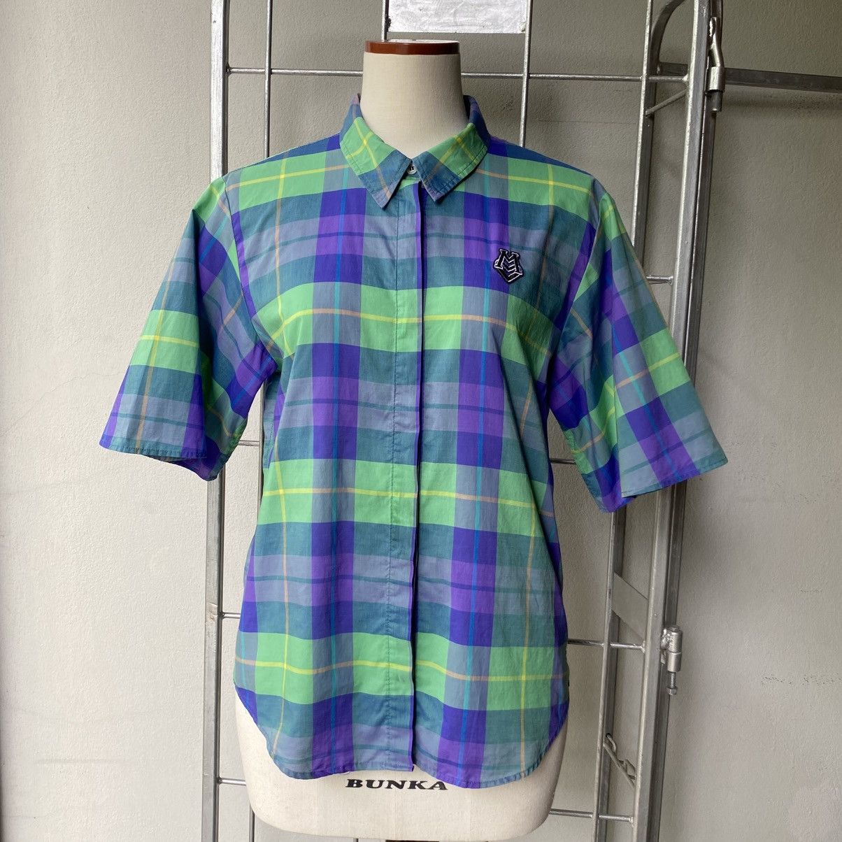 Love Moschino Love Moschino Green and Purple Plaid Short Sleeve Shirt Size M / US 6-8 / IT 42-44 - 4 Thumbnail