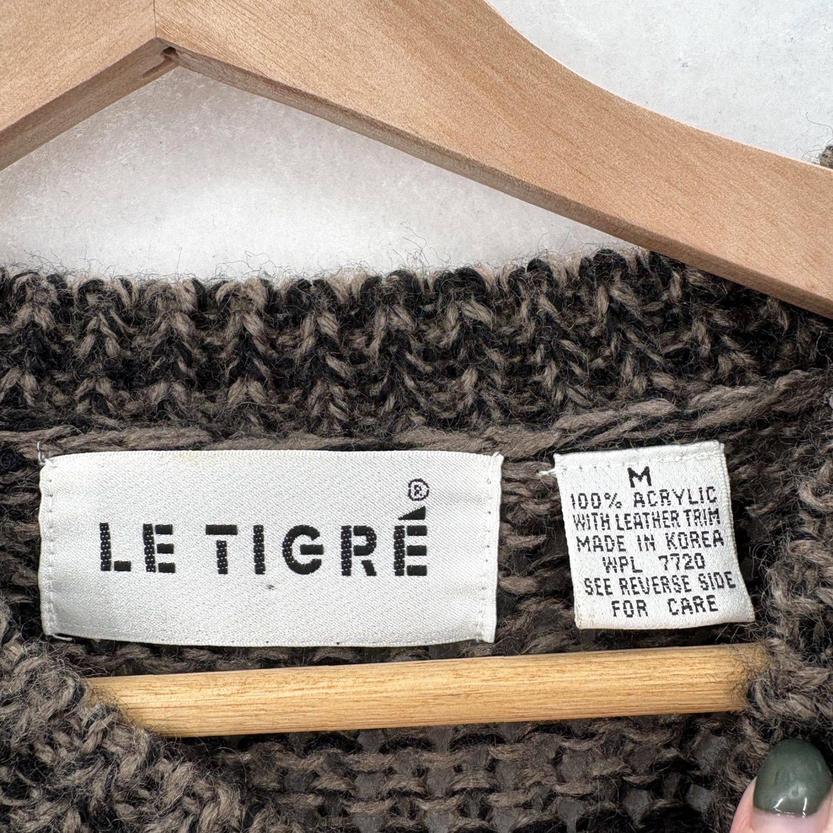 Vintage VINTAGE Le Tigre Sweater Mens Medium Brown Black Leather Trim Chunky Knit 80s Size US M / EU 48-50 / 2 - 4 Thumbnail