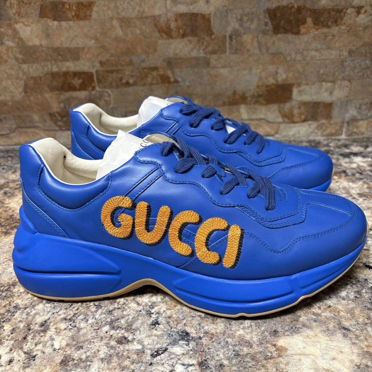 Gucci Gucci Rython Hawaii Blue Leather Sneakers Size 9 Size US 9 / EU 42 - 4 Thumbnail