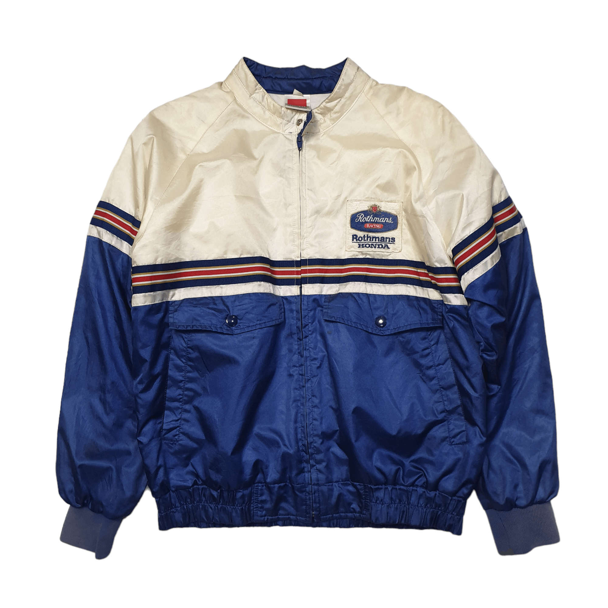 Vintage HONDA ROTHMANS Reversible Jacket Mens Large 80's Honda Rothmans Racing Spellout Big Logo Honda Team Motorcycle store Jacket Zipper Size L