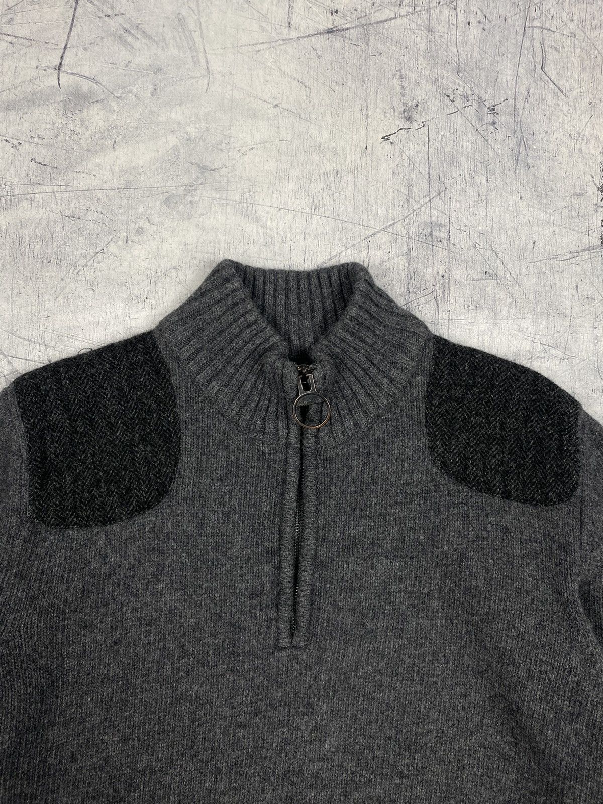 Barbour Barbour Wool Half Zip Sweater Elbow Patch Knit Grey Size M Size US M / EU 48-50 / 2 - 8 Thumbnail