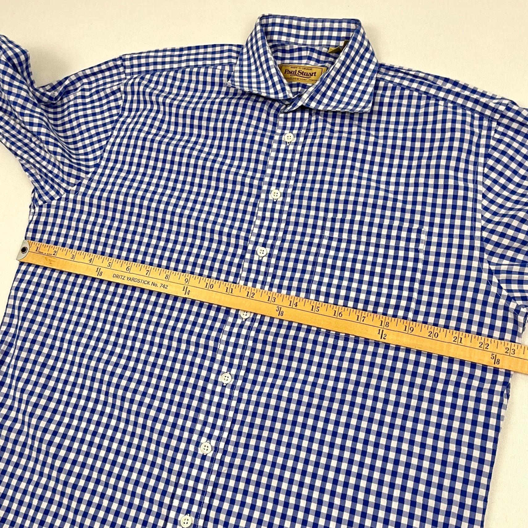 Paul Stuart Paul Stuart Shirt Mens 16.5 R White Blue Gingham Check Dress Button Up Canada Size 46R - 5 Thumbnail