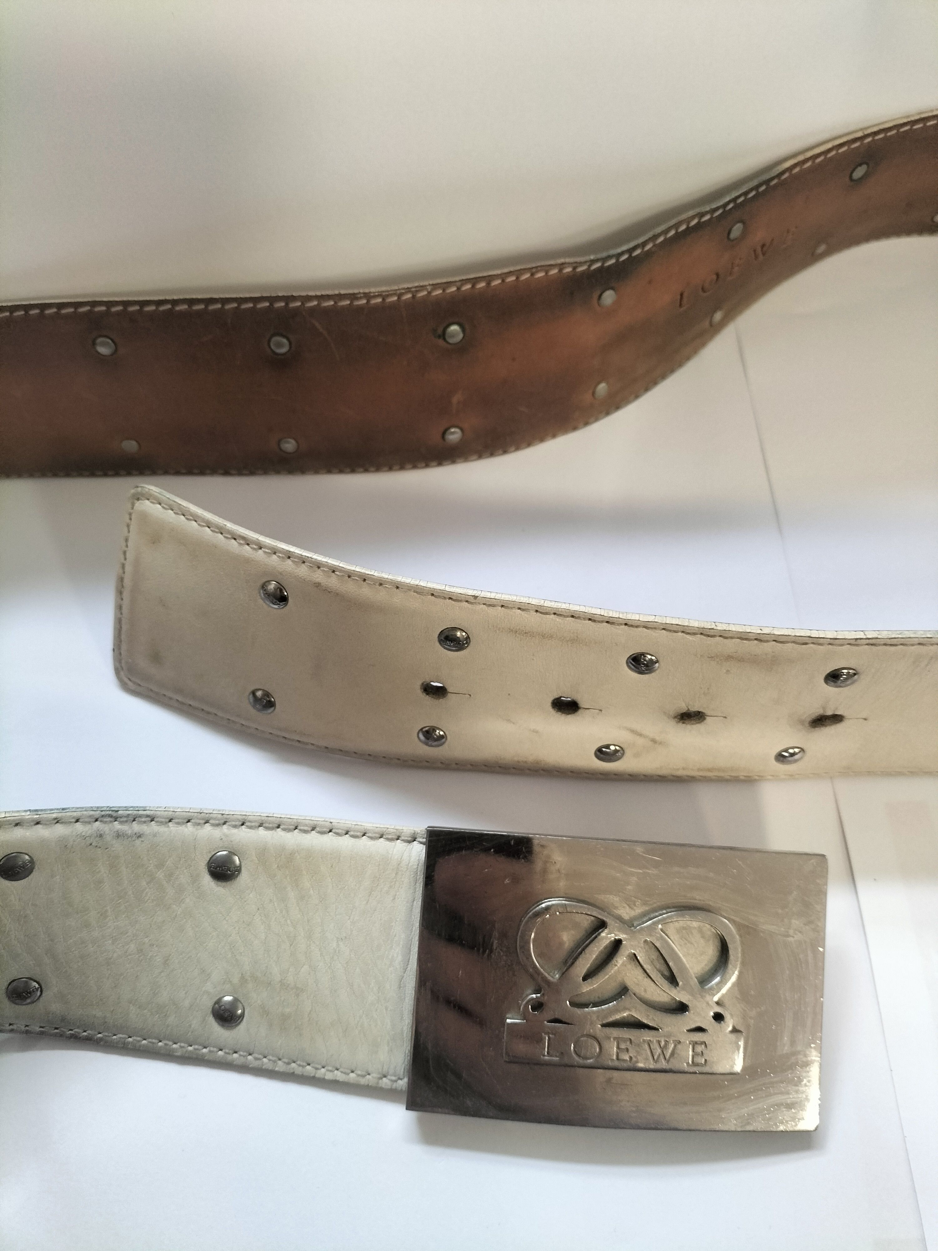 Loewe Loewe White Leather Belt Silver Buckle and Studs Size ONE SIZE - 6 Thumbnail