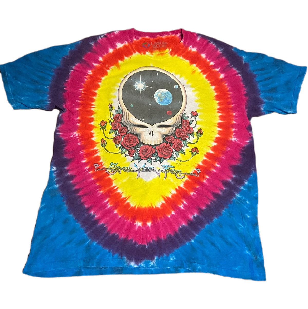 image of Liquid Blue 1992 Vintage Grateful Dead Tie Dye “Space Your Face” T-Shirt in Blue, Men's (Size XL)