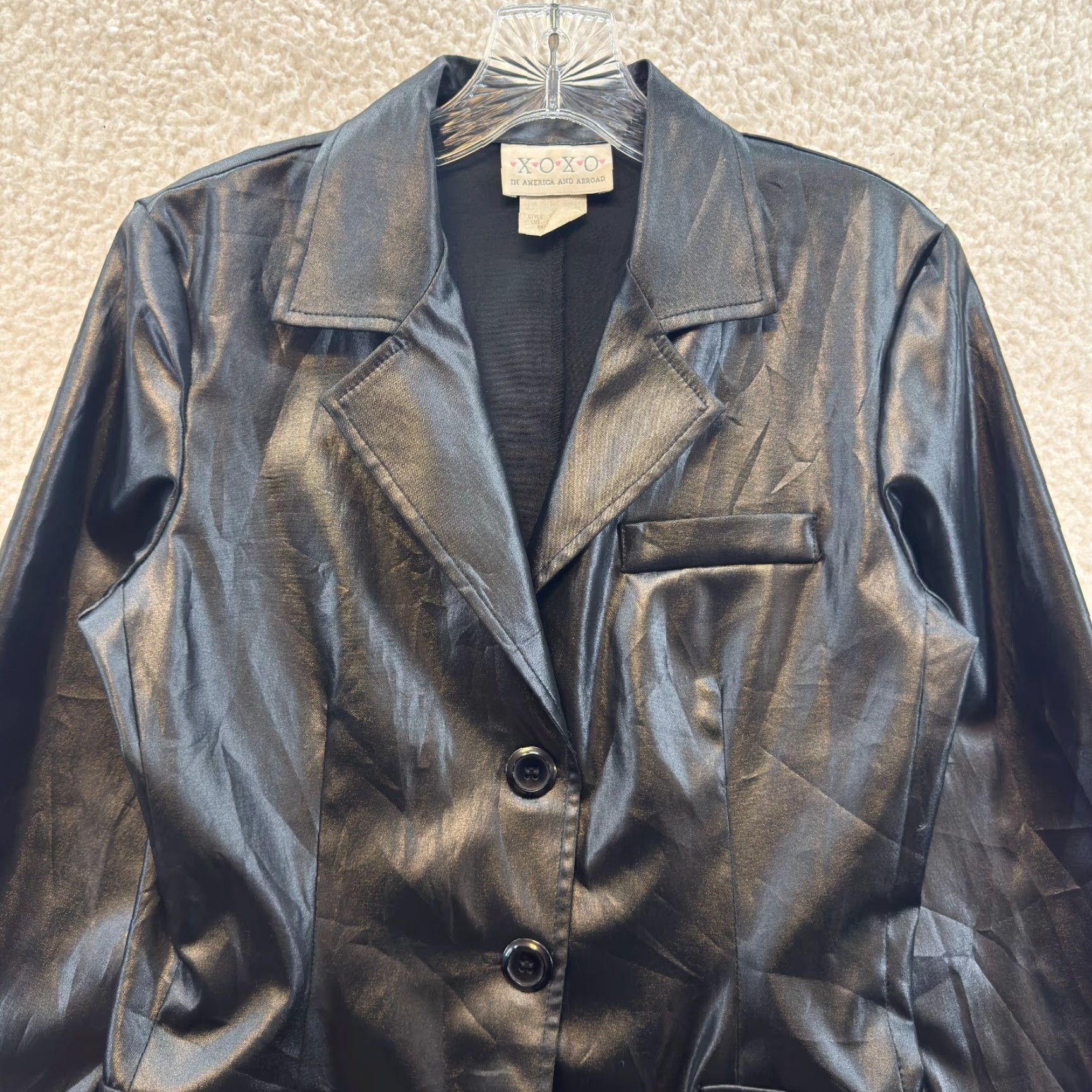 XOXO VINTAGE XOXO Blazer Jacket Blazer Small Womens Black Wet Look Matrix Cyber Goth Rave Y2K Size S / US 4 / IT 40 - 3 Thumbnail