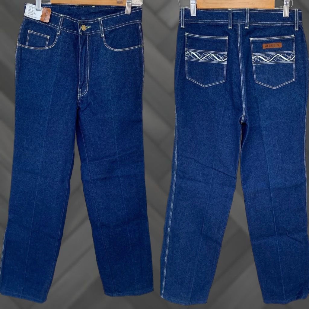 Vintage Vtg Alessio Jeans Womens 5-Pocket Denim Embroidered Western 100% Cotton 29 Inseam 29.5 Rise High Waist 31" 70s 80s Dated Deadstock Jeans Size 29" - 1 Thumbnail