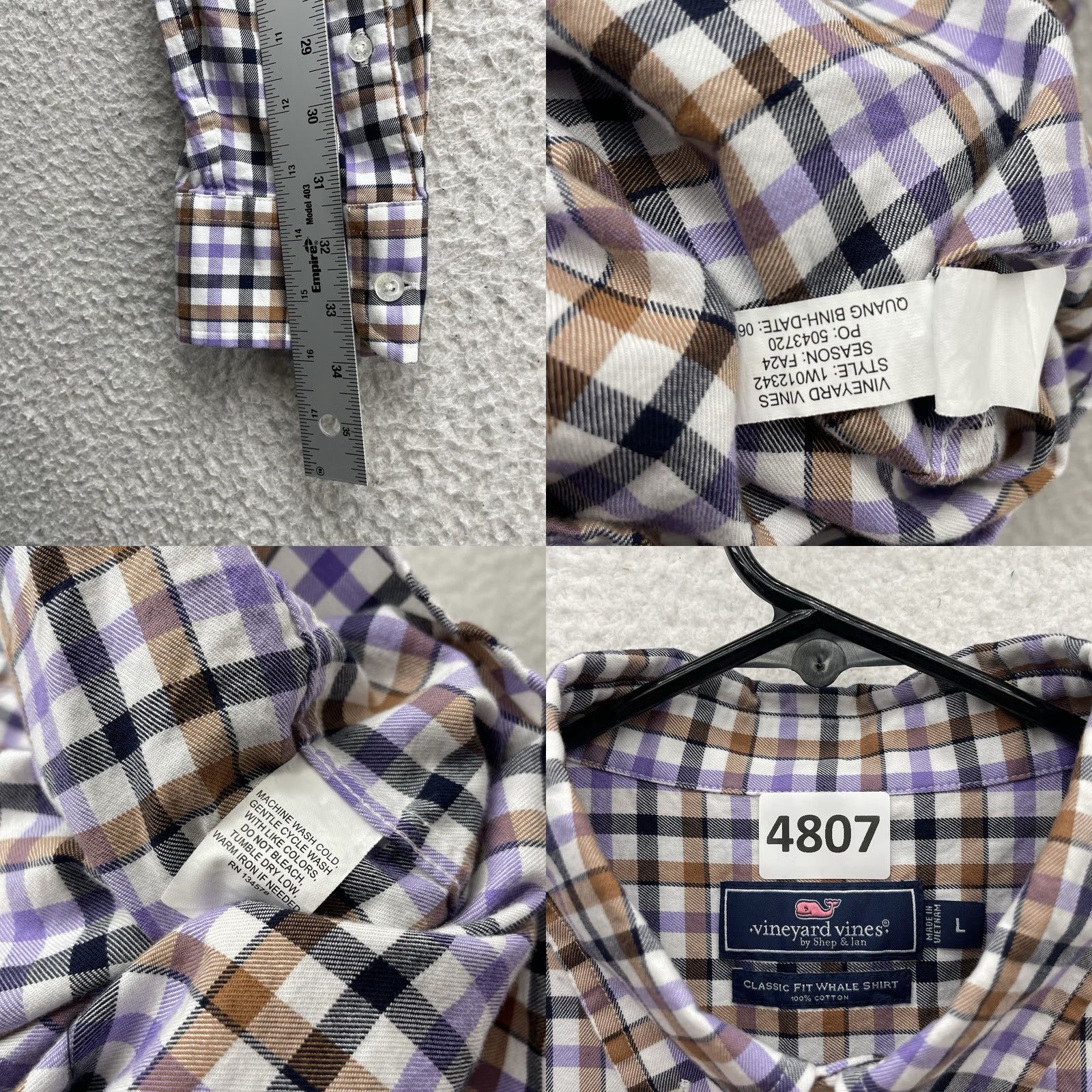 Vineyard Vines Vineyard Vines Whale Shirt Mens L Plaid Button-Up Classic Fit Multicolor Brown Purple Size US L / EU 52-54 / 3 - 8 Thumbnail