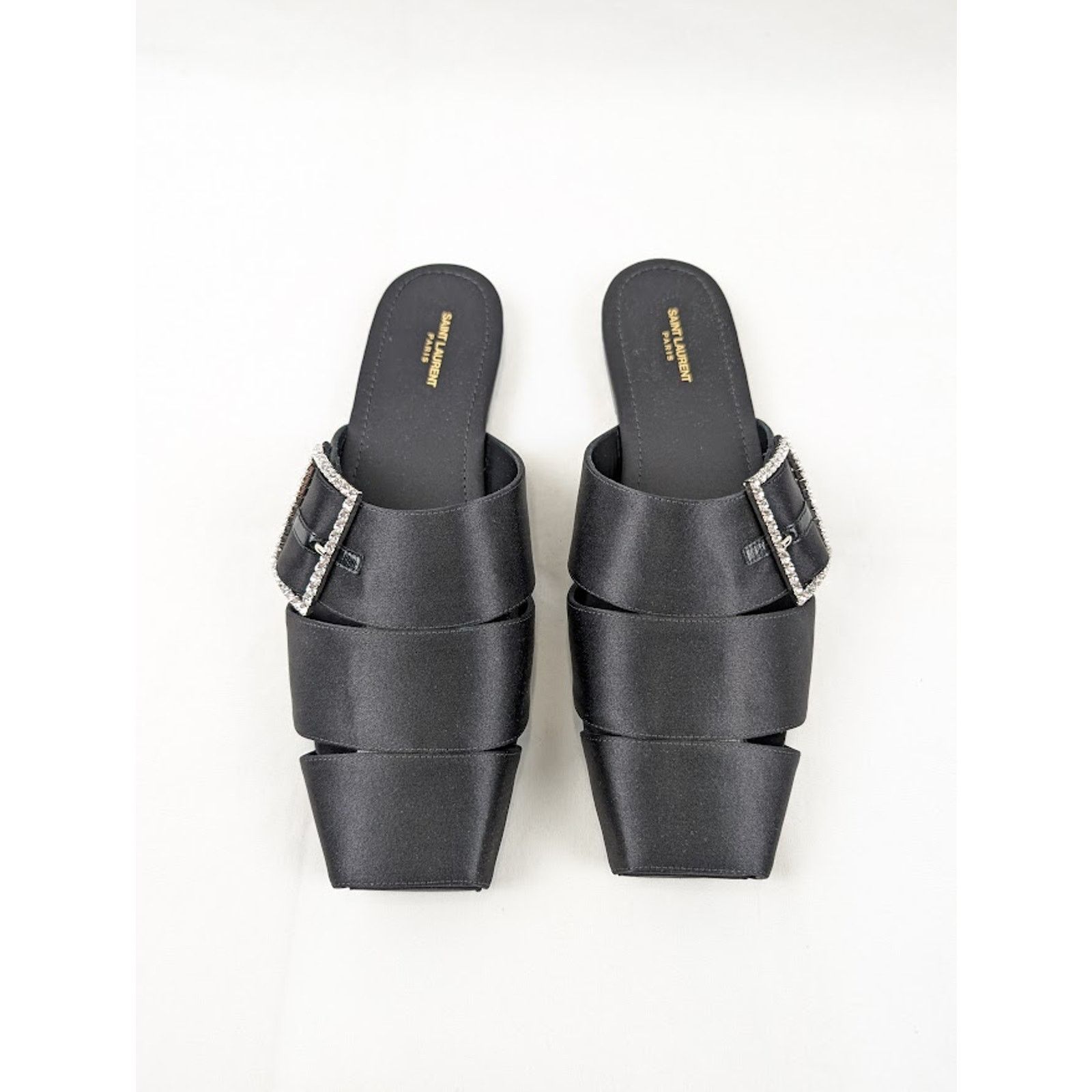 Saint Laurent Paris o1rshd1 Jacques Slide Strass Crepe Satin Sandal in Nero Size US 10.5 / EU 43-44 - 11 Thumbnail