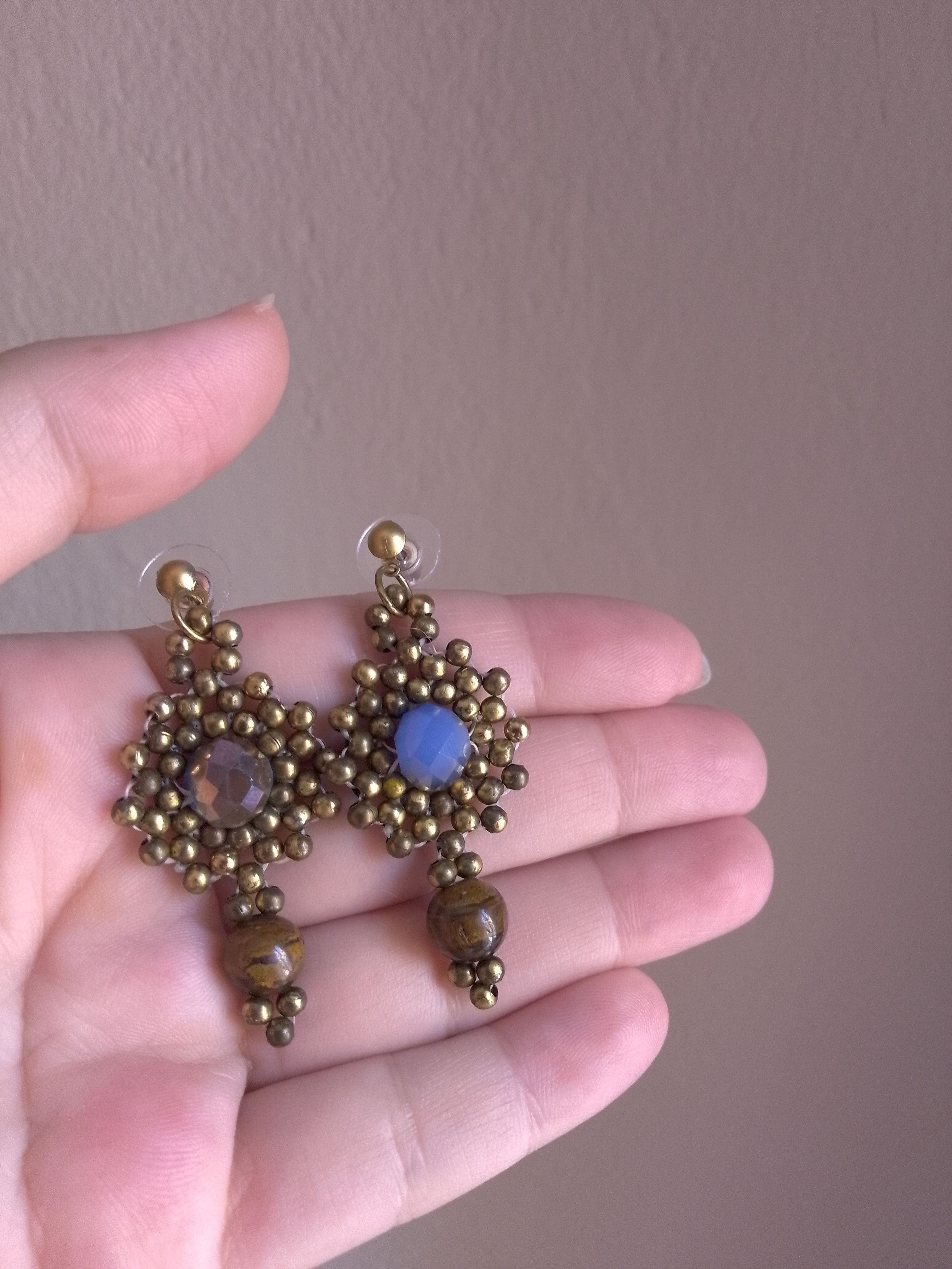 Handmade Earring brass Natural eye of tiger gemstones&crystal Size ONE SIZE - 3 Thumbnail