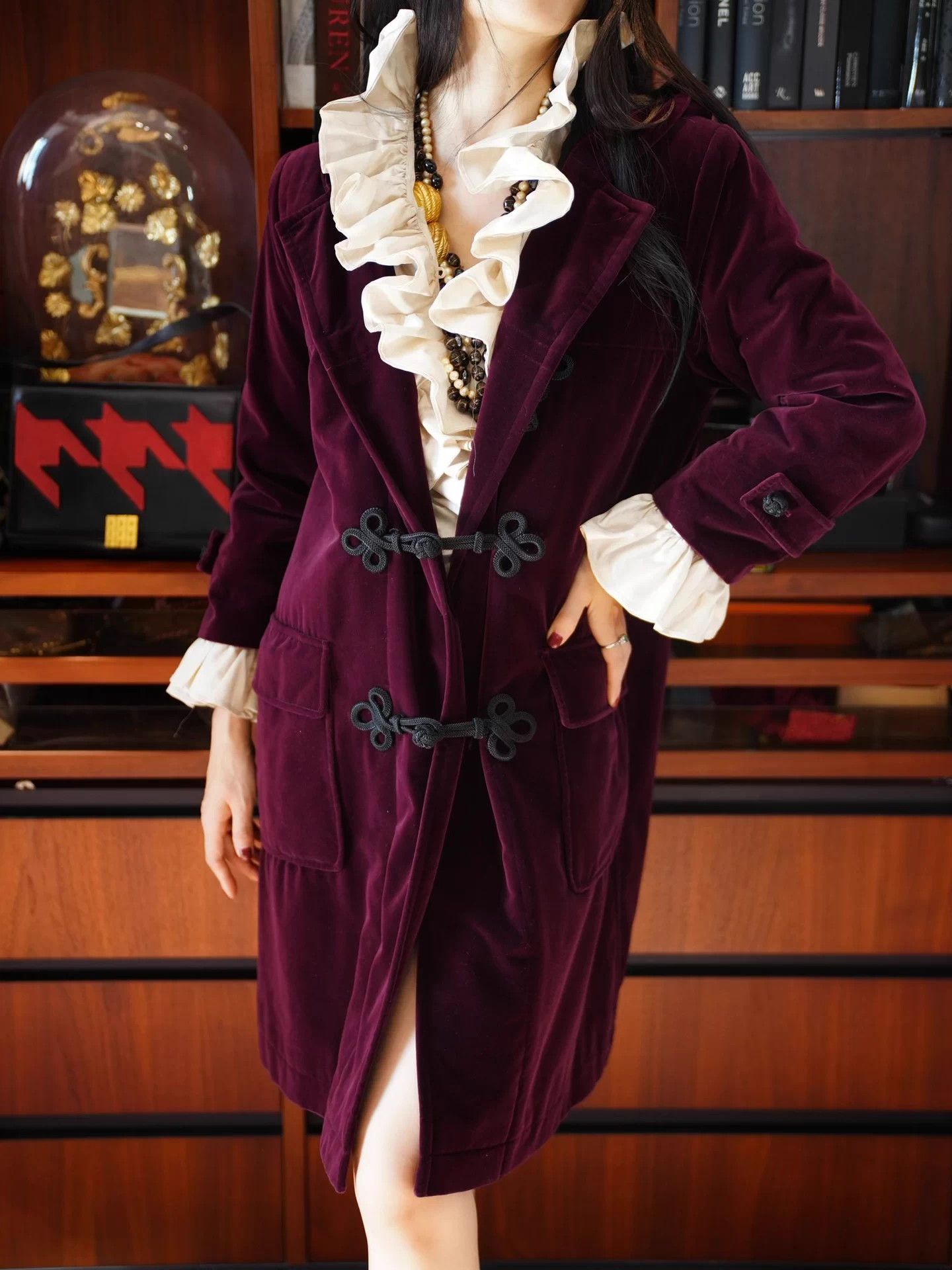 Yves Saint Laurent YSL Rive Gauche Dark Plum Velvet Quilted Hooded Coat Size XS / US 0-2 / IT 36-38 - 9 Thumbnail