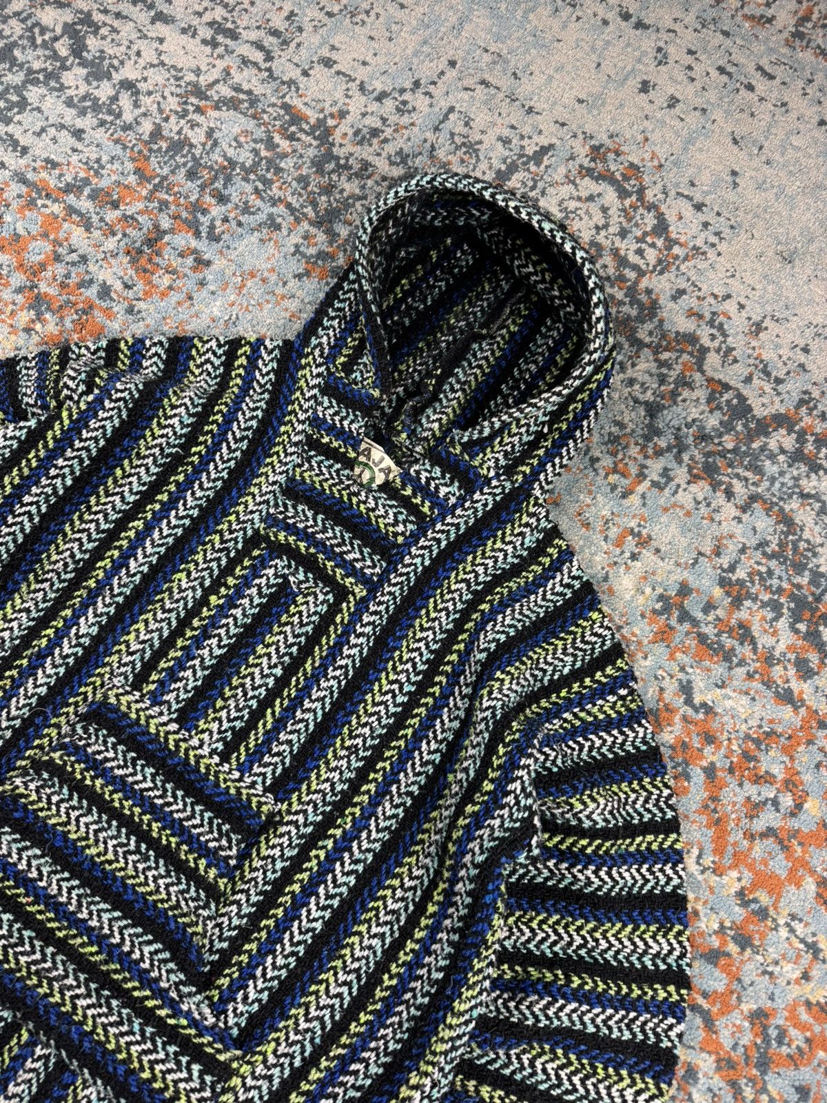 Handmade × Vintage Vintage 90s made in Mexico Baja drug rug hoodie boho rasta Size US S / EU 44-46 / 1 - 4 Thumbnail