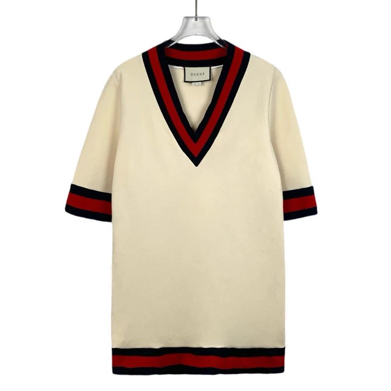 Gucci Gucci Beige Striped V-Neck Dress Size 22" - 1 Thumbnail