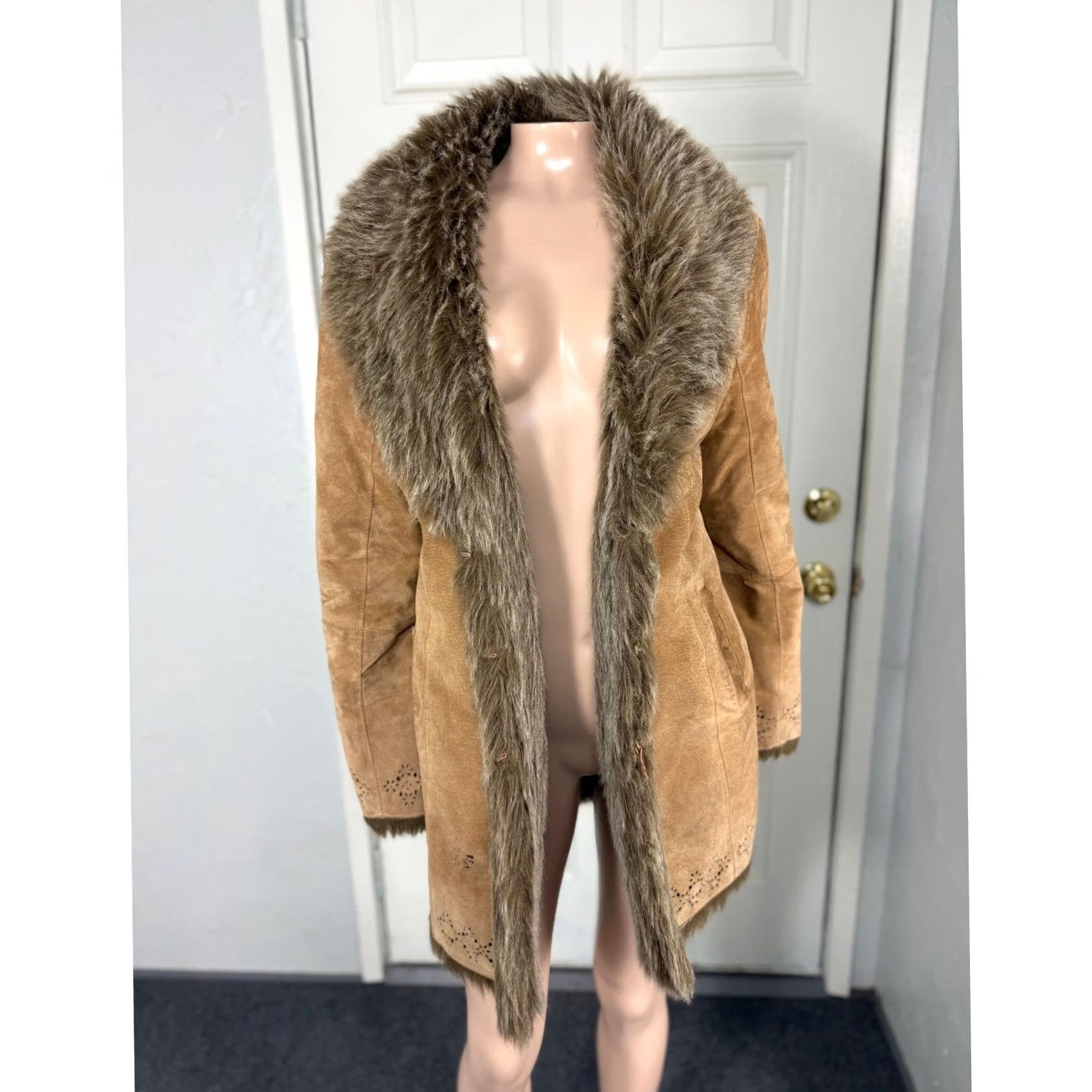 Vintage VINTAGE DB Studio Penny Lane Jacket M Brown Genuine Leather Faux Fur Eyelet Y2K Coat Hippie Women Size M / US 6-8 / IT 42-44 - 2 Thumbnail