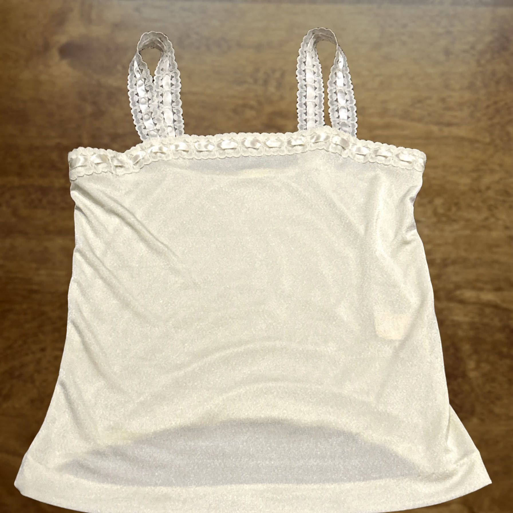 Vintage VINTAGE Camisole Top M Beige Polyester Lace Straps 1980s Rockabilly Womens Size M / US 6-8 / IT 42-44 - 1 Thumbnail