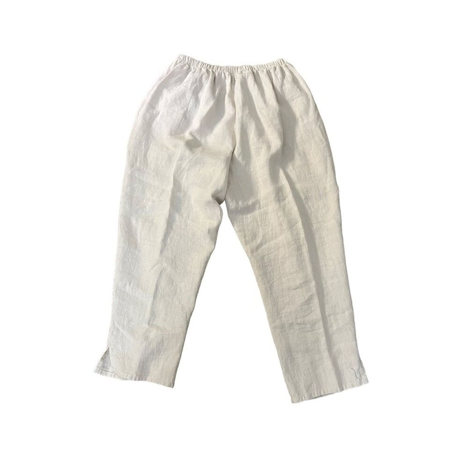 FLAX Flax Linen Flat Front High Rise Ankle Pants Soft Cream L Size 33" - 5 Thumbnail