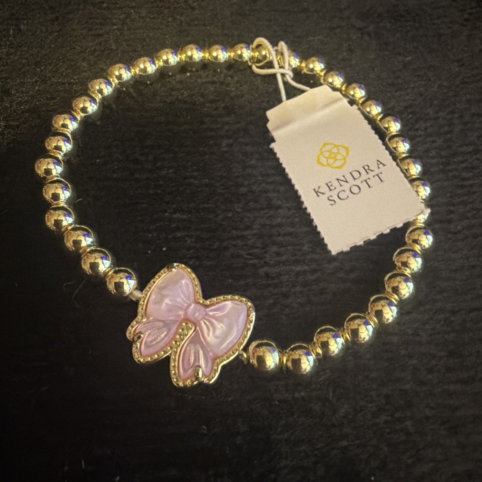 Kendra Scott Kendra Scott Haley Bow Stretch Gold Bracelet Pink Ivory New Size ONE SIZE - 2 Thumbnail