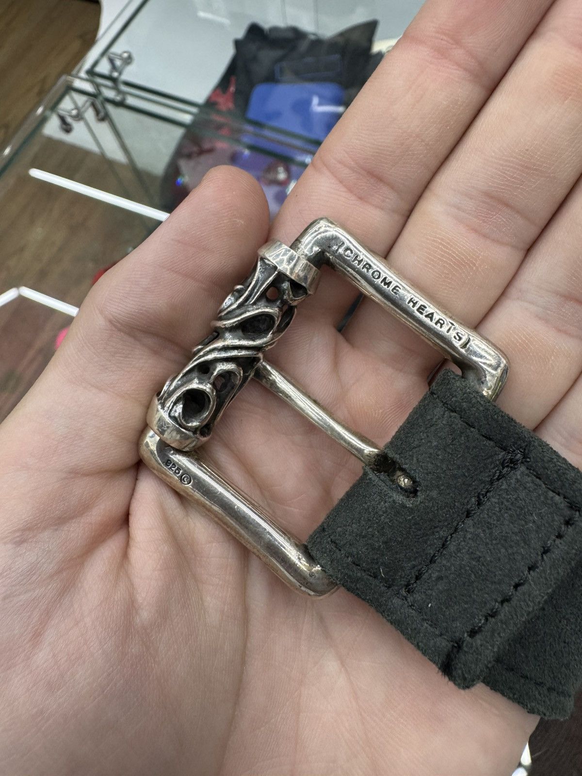 Chrome Hearts Chrome Hearts Grey Suede Roller Belt Size 32 - 11 Thumbnail