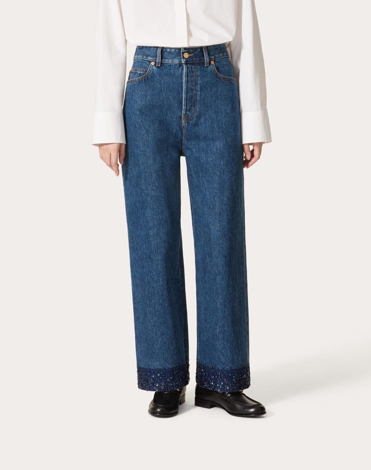 Valentino o1s1wg110525 Embroidered Denim Trousers in Blue Size 26" / US 2 / IT 38 - 4 Thumbnail