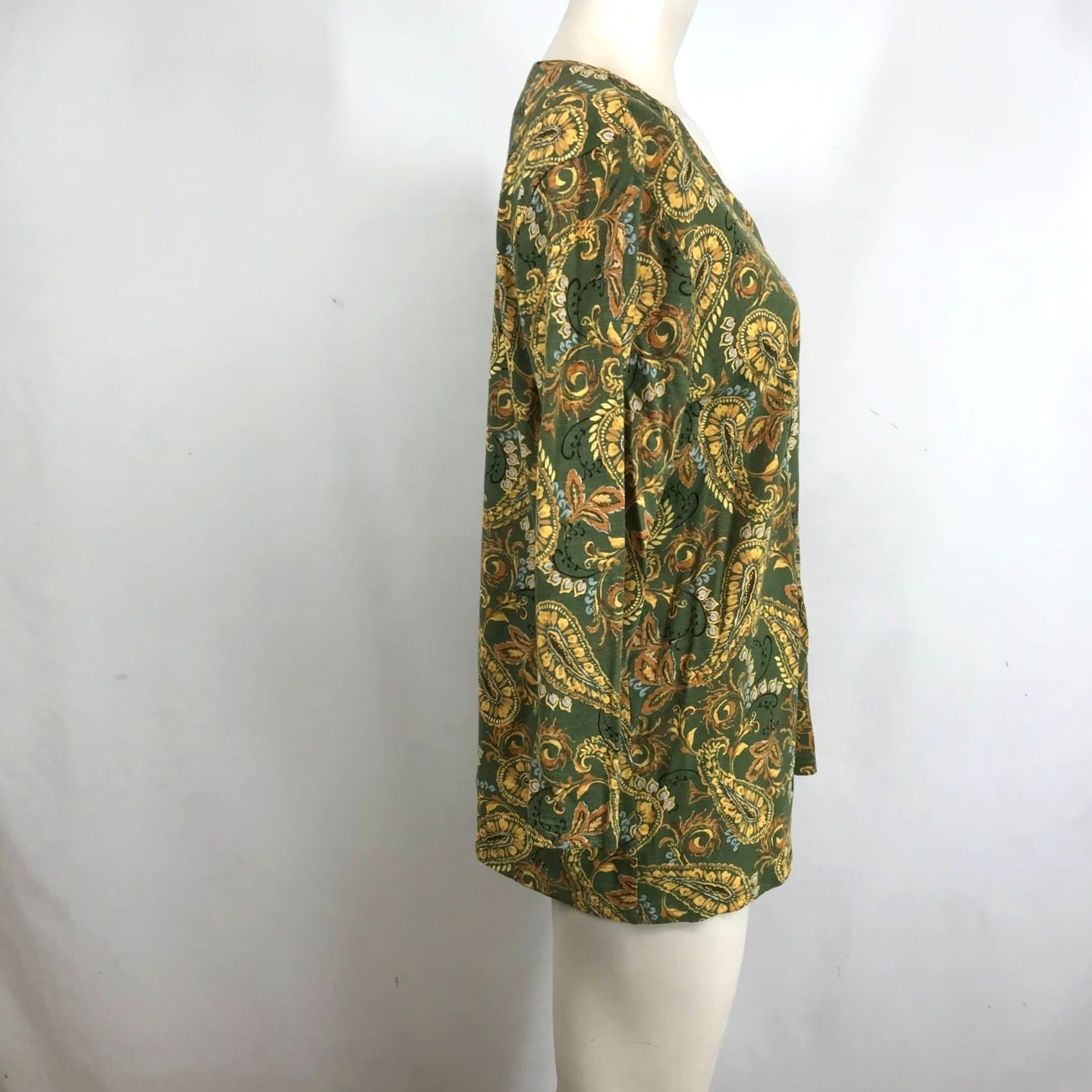 Vintage Pure Jill Organically Grown Cotton Slub Tunic Green Paisley V-Neck Womens M Size M / US 6-8 / IT 42-44 - 4 Thumbnail