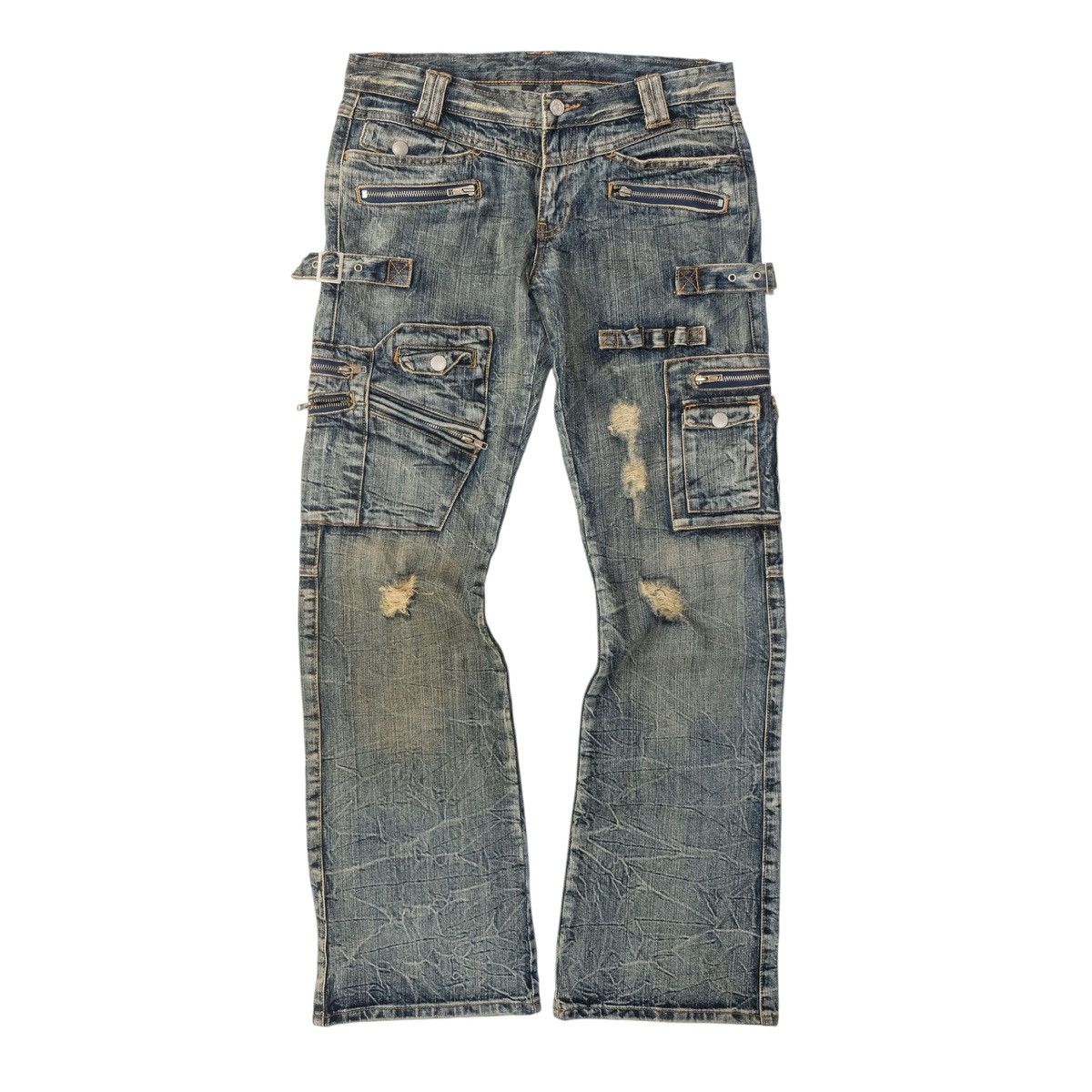 Semantic design mutipocket heavy weight flare jeans