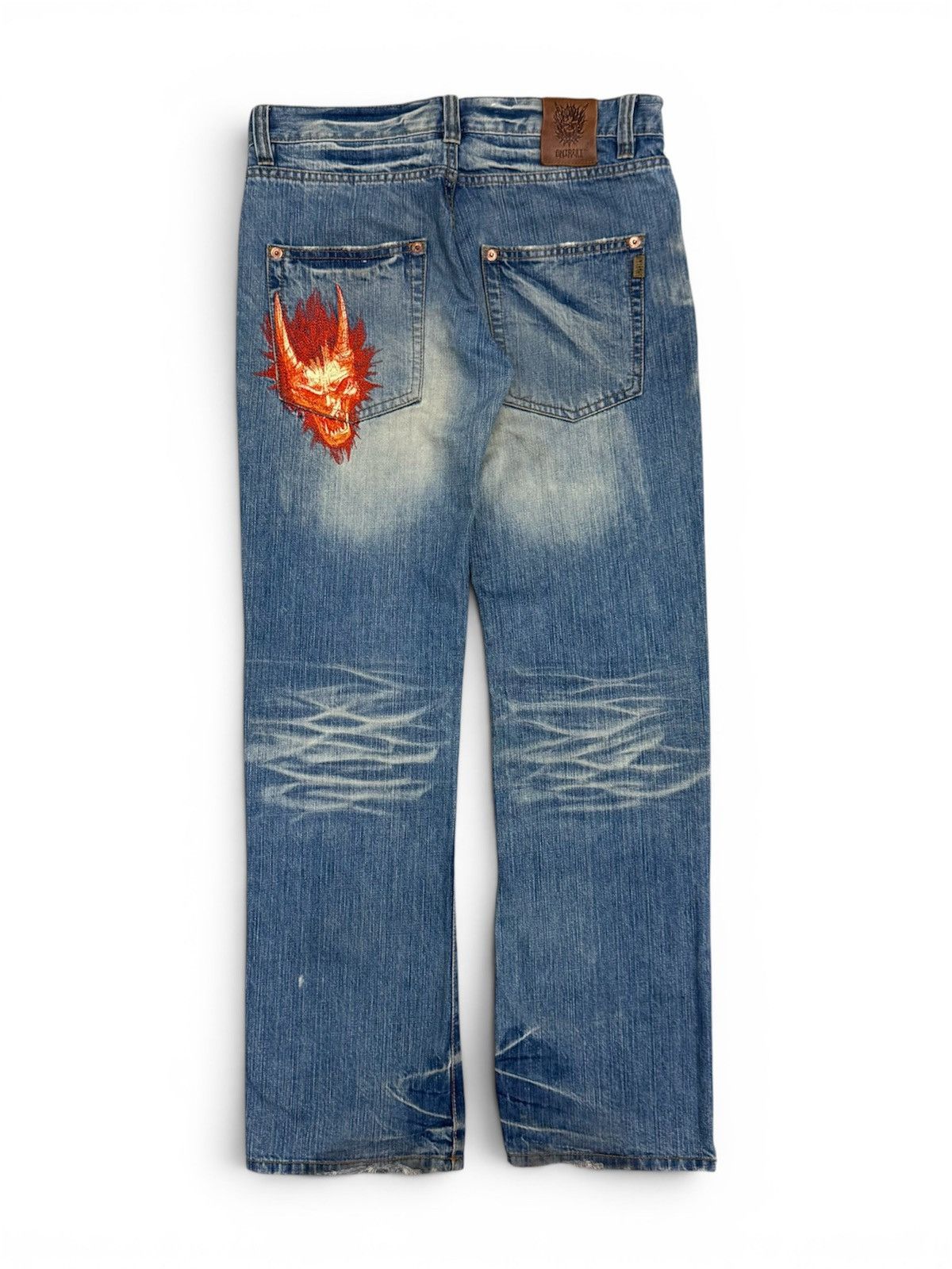 Japanese Brand 2000s Oniarai Embroidery Flame Demon Japanese Jeans Size US 33 - 1 Thumbnail