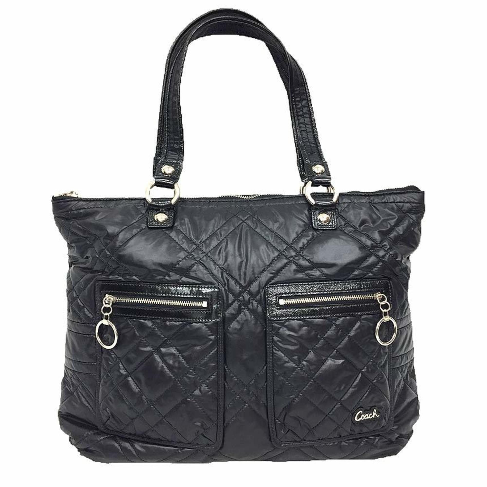 image of Coach Tote Bag 15873 Quilted Nylon X Patent Leather Black Coach, Women's