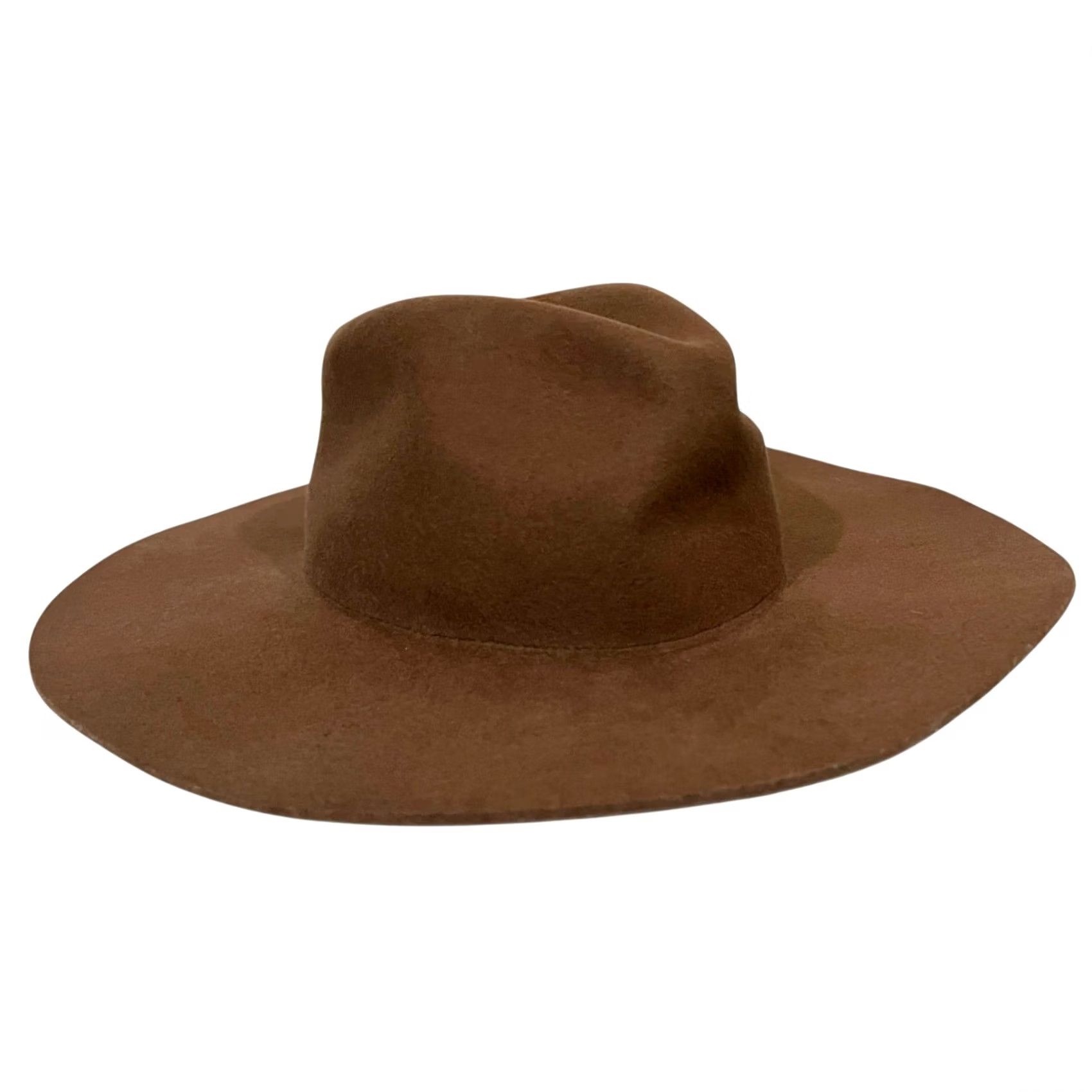 Vintage Kittenish Josie Wool Wide Brim Hat Brown Fedora Women One Size Brown Wool Solid 22" circumference Womens Size ONE SIZE - 4 Thumbnail
