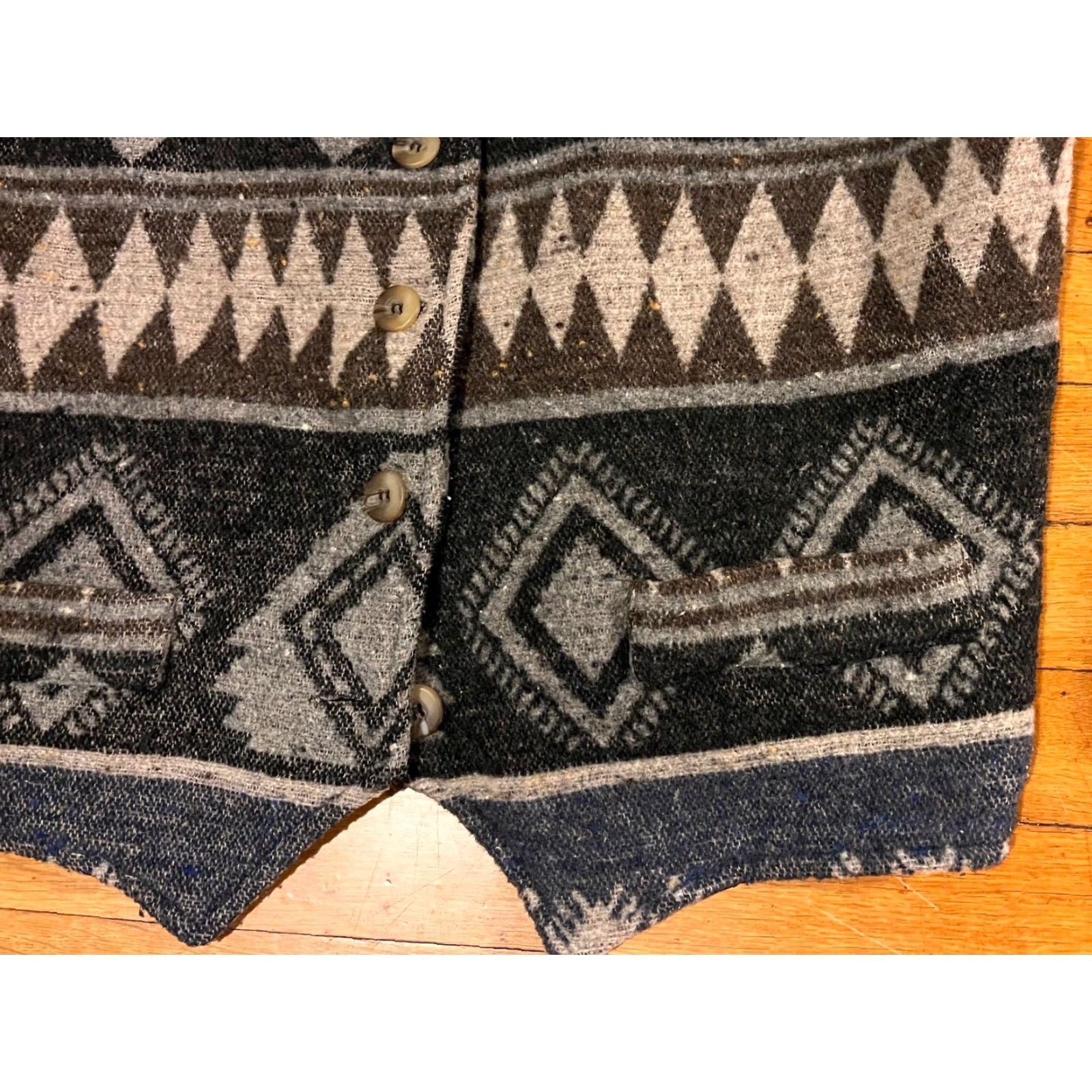 Vintage VINTAGE Au Coton Vest Womens L Brown Grey 90s Western Knit Sleeveless V-Neck Hoodie? Size L / US 10 / IT 46 - 3 Thumbnail