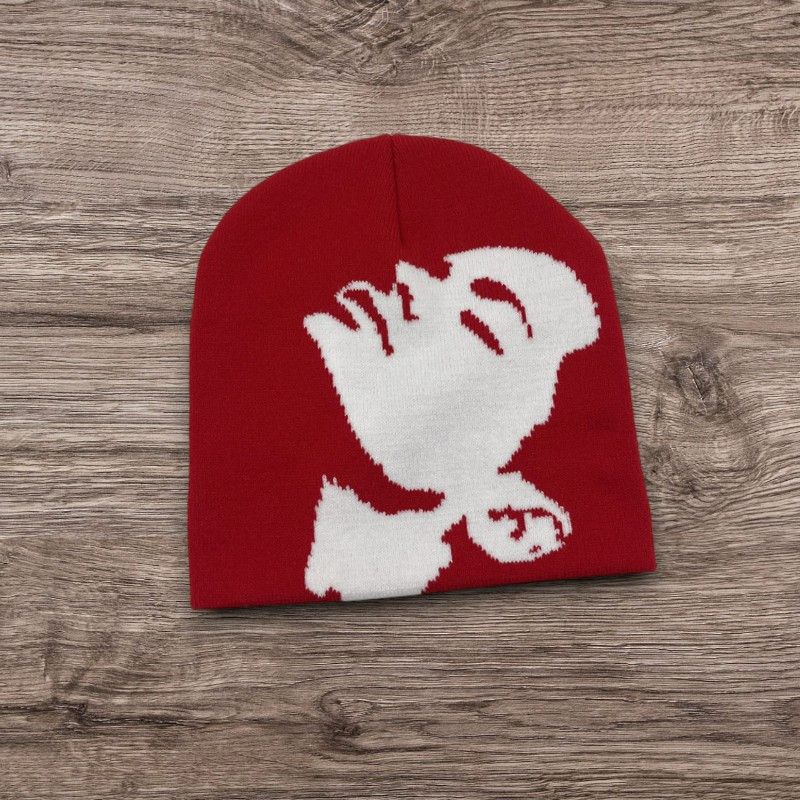 Other Red White Avantgarde Punk Knit Hat Face ALT Beanie Size ONE SIZE - 1 Preview