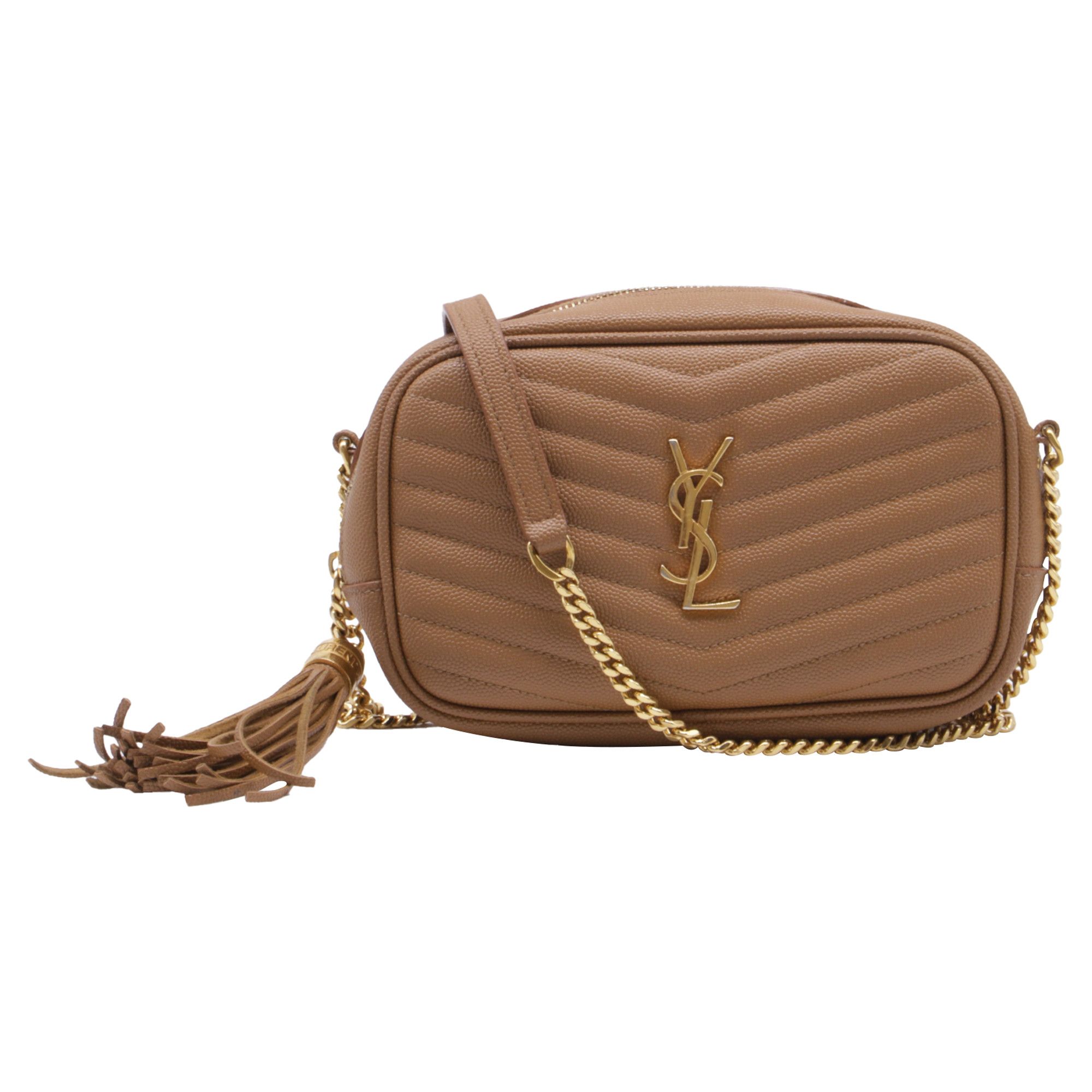 Yves Saint Laurent Saint Laurent Mini Lou Chevron Camera Bag in Beige Leather Size ONE SIZE - 1 Thumbnail