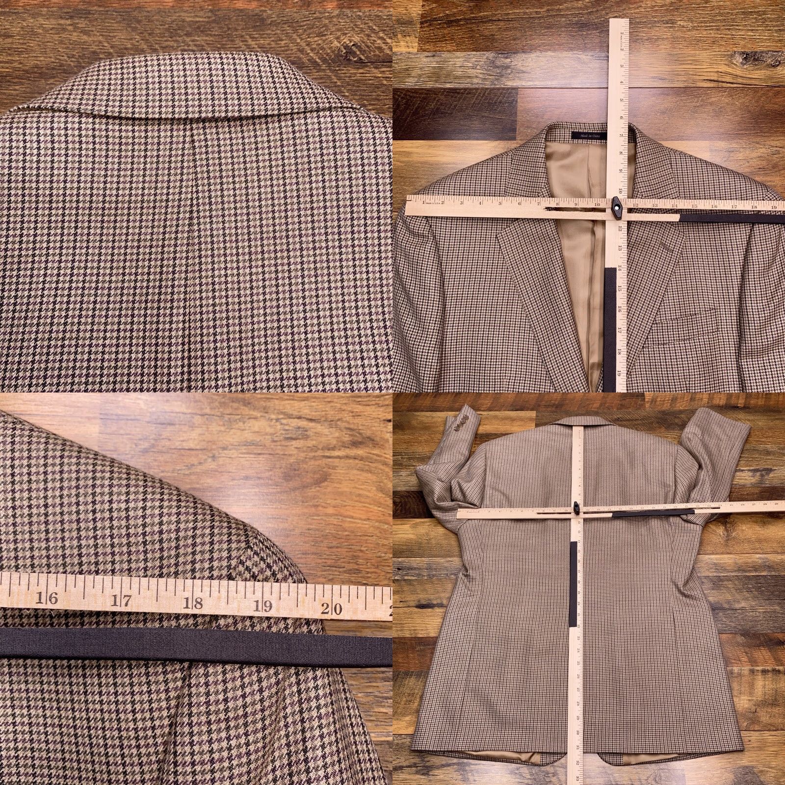 Chaps Chaps Sport Coat Mens 42R Tan Silk Wool Houndstooth Plaid Blazer Coat Jacket Size 42R - 8 Thumbnail