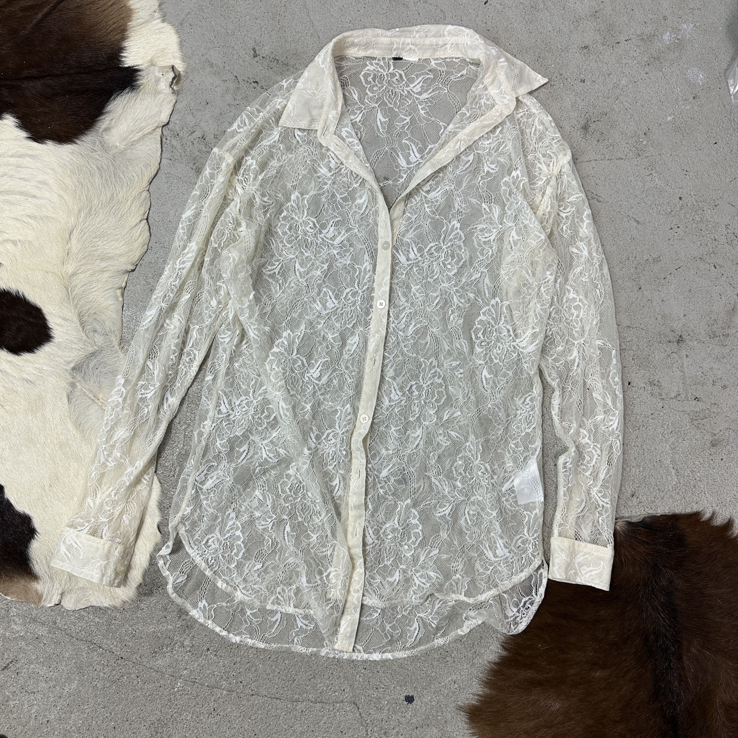 Vintage Vintage Avant Garde Mesh Sheer Lace Shirt Y2K Size M / US 6-8 / IT 42-44 - 5 Thumbnail