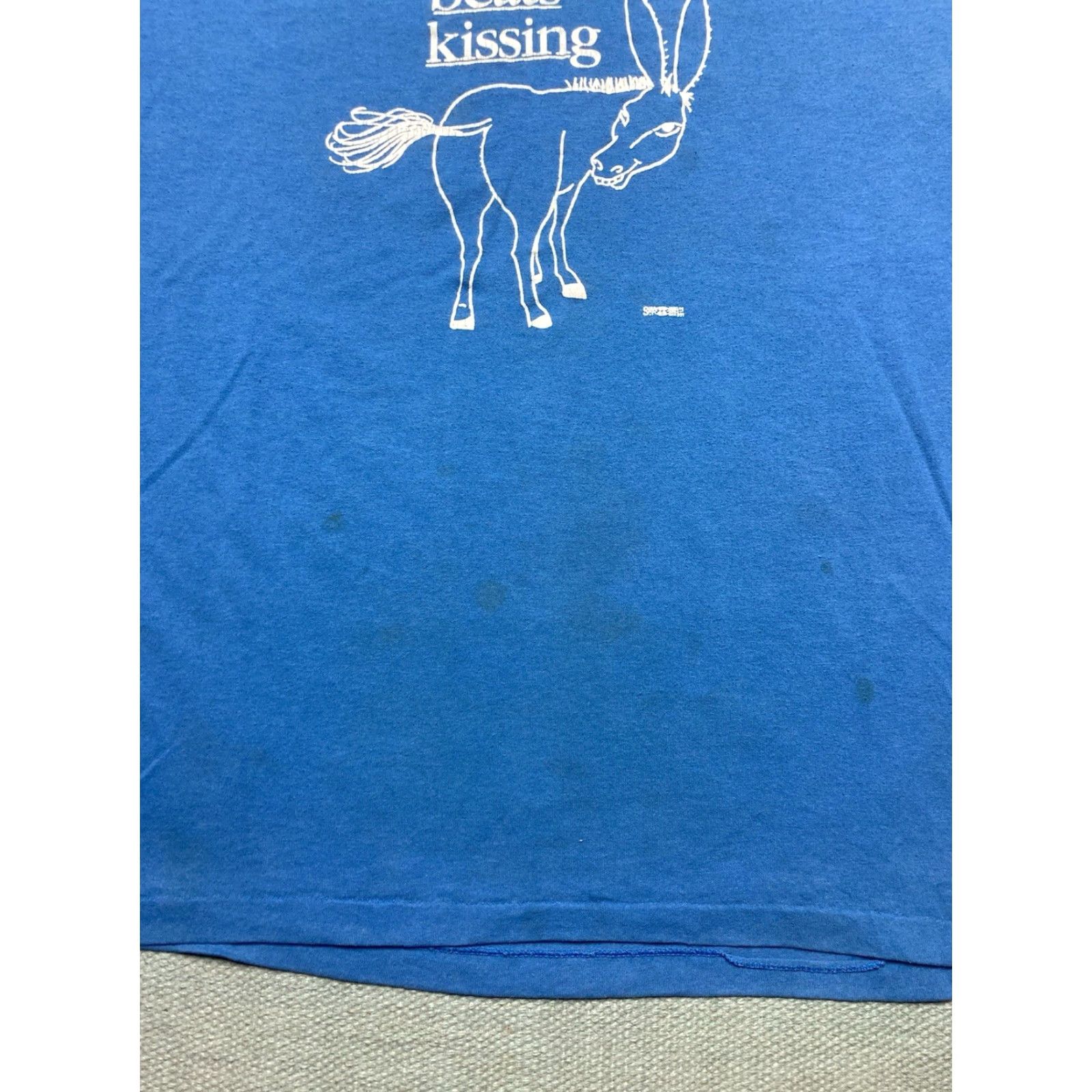 Vintage VINTAGE 80s Unbranded T-Shirt Men XL Blue 80s graphic job posting beats kissing ass donkey Union strike Shirts Mens Size US XL / EU 56 / 4 - 4 Thumbnail